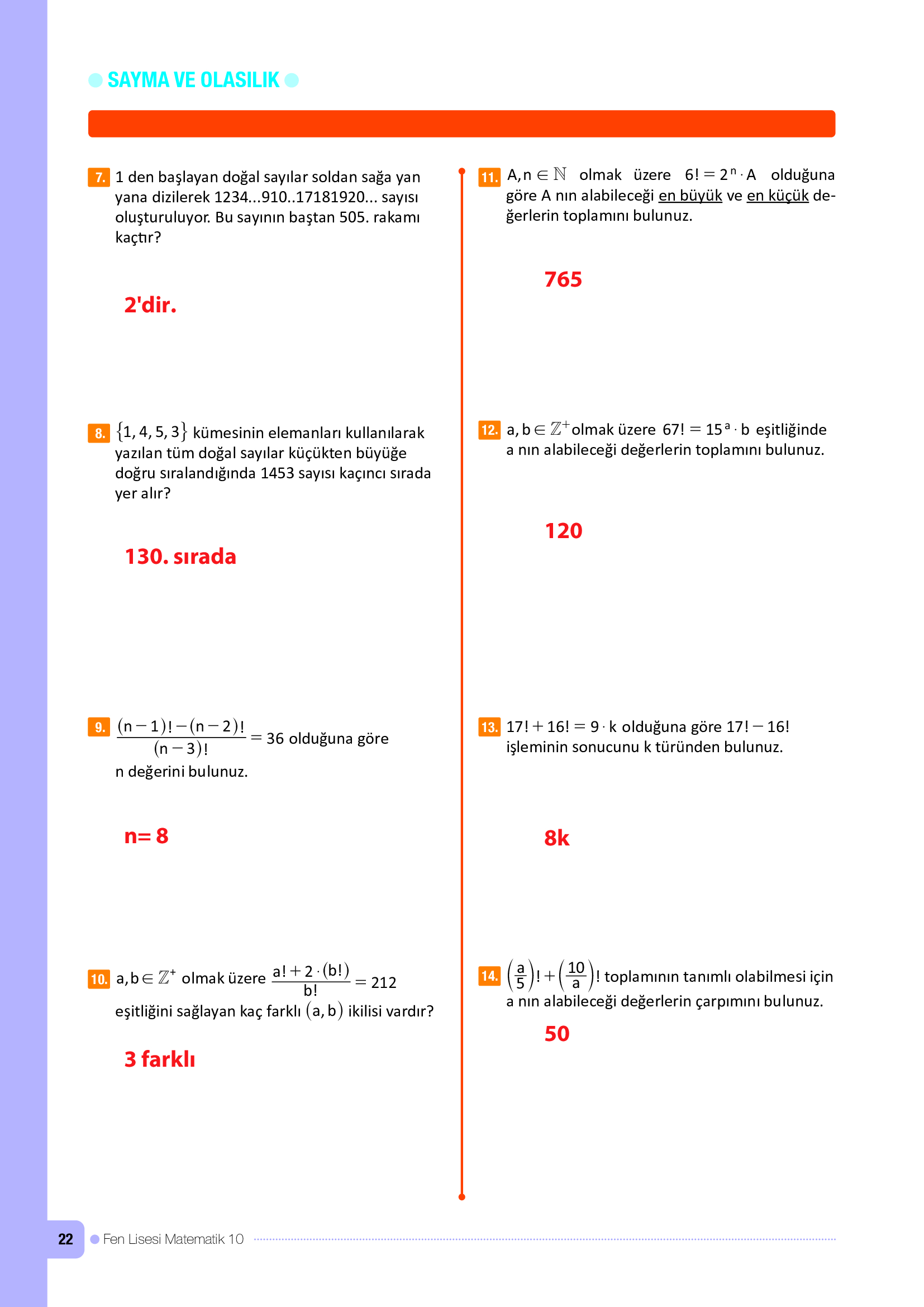 10. Sınıf Meb Yayınları Fen Lisesi Matematik Ders Kitabı Sayfa 22 Cevapları