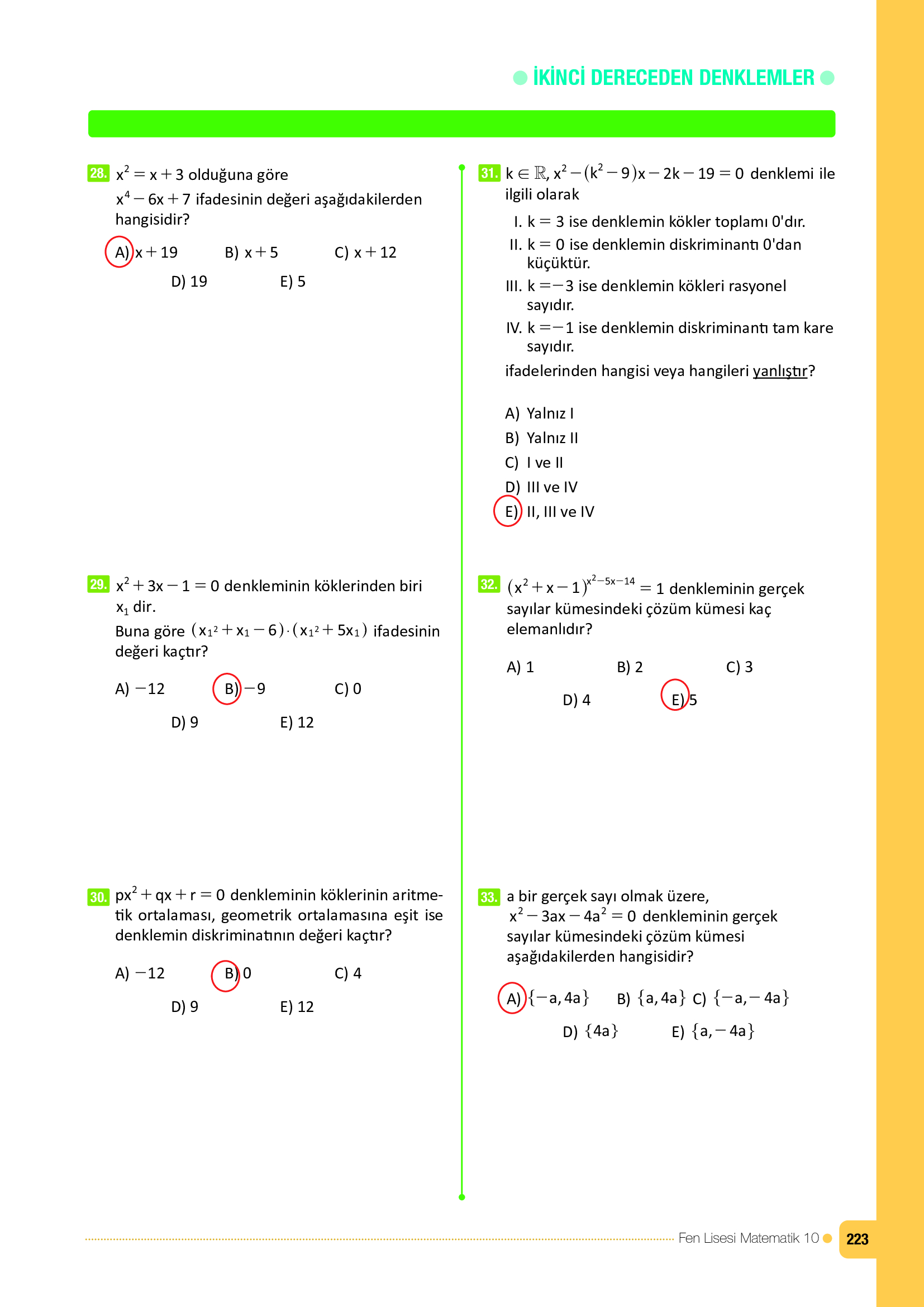 10. Sınıf Meb Yayınları Fen Lisesi Matematik Ders Kitabı Sayfa 223 Cevapları 10. Sınıf Meb Yayınları Fen Lisesi Matematik Ders Kitabı Sayfa 223 Cevapları
