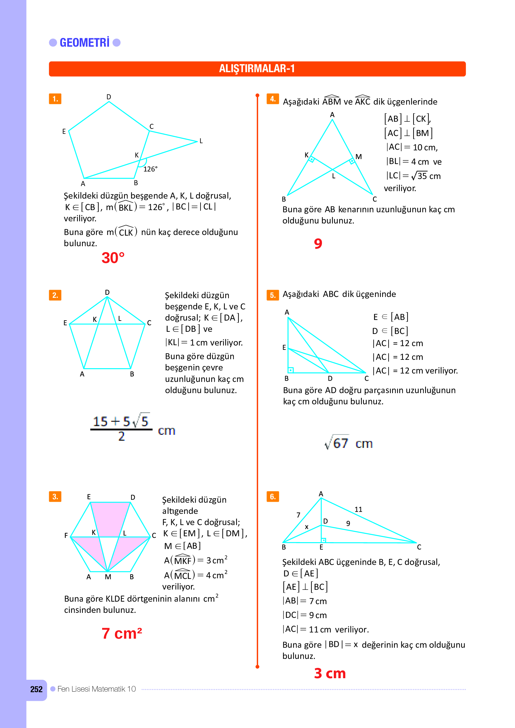 10. Sınıf Meb Yayınları Fen Lisesi Matematik Ders Kitabı Sayfa 252 Cevapları