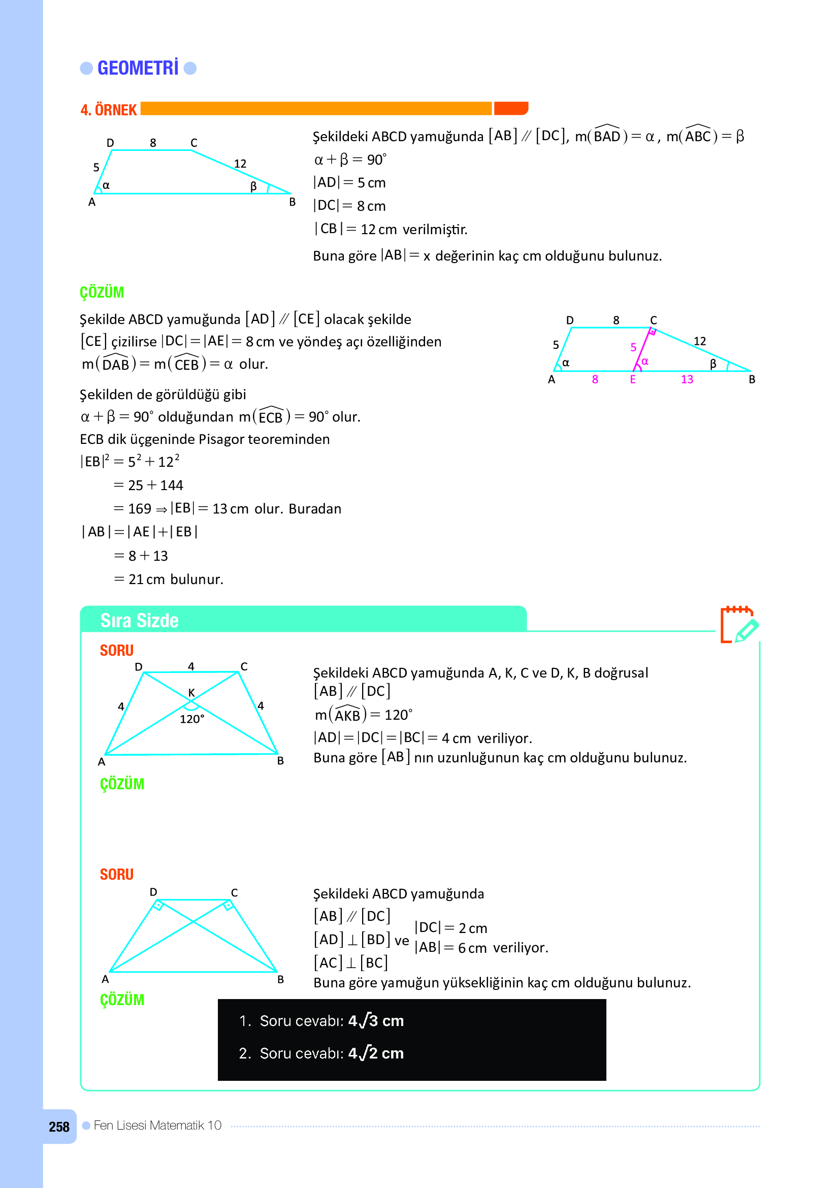10. Sınıf Meb Yayınları Fen Lisesi Matematik Ders Kitabı Sayfa 258 Cevapları