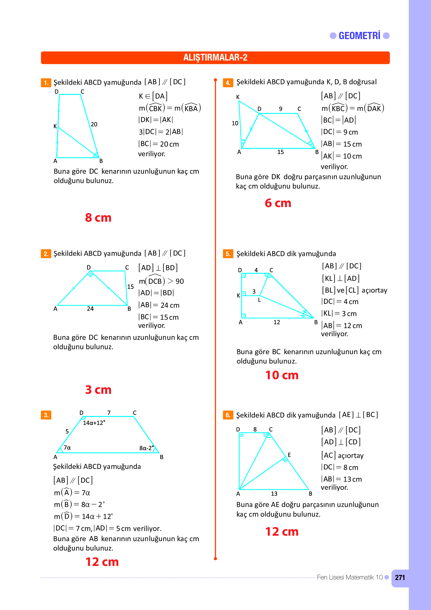 10. Sınıf Meb Yayınları Fen Lisesi Matematik Ders Kitabı Sayfa 271 Cevapları