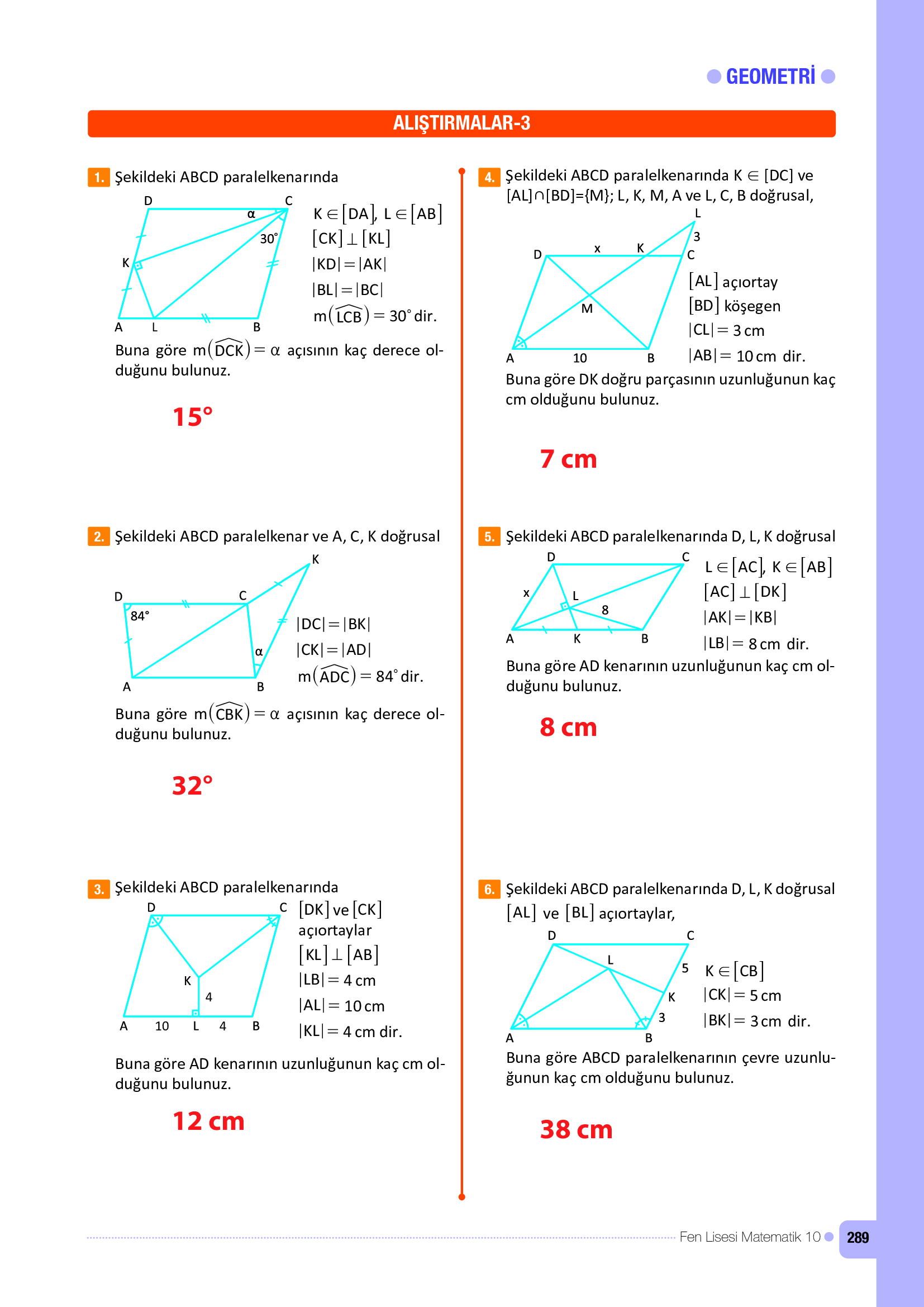 10. Sınıf Meb Yayınları Fen Lisesi Matematik Ders Kitabı Sayfa 289 Cevapları