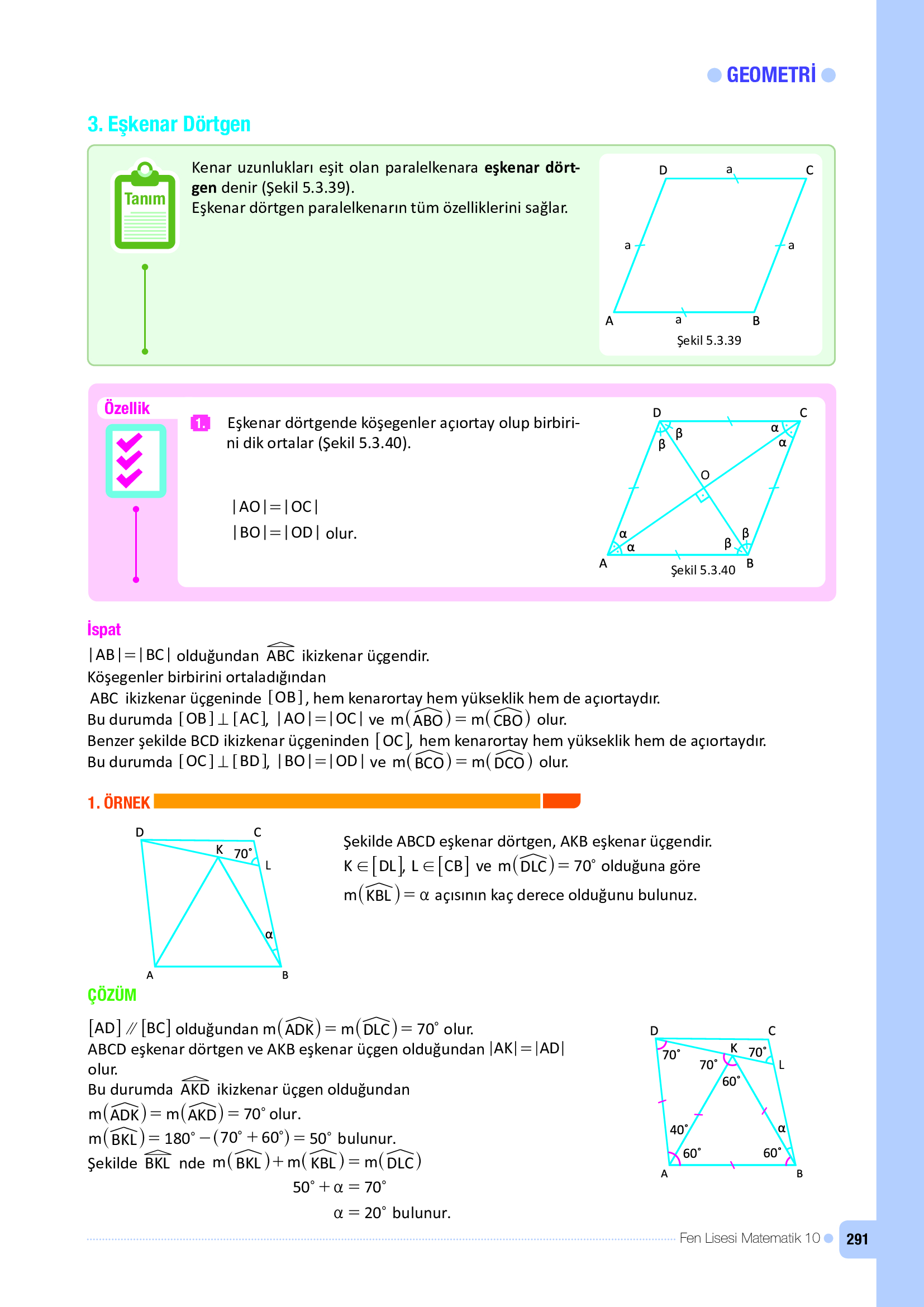 10. Sınıf Meb Yayınları Fen Lisesi Matematik Ders Kitabı Sayfa 291 Cevapları