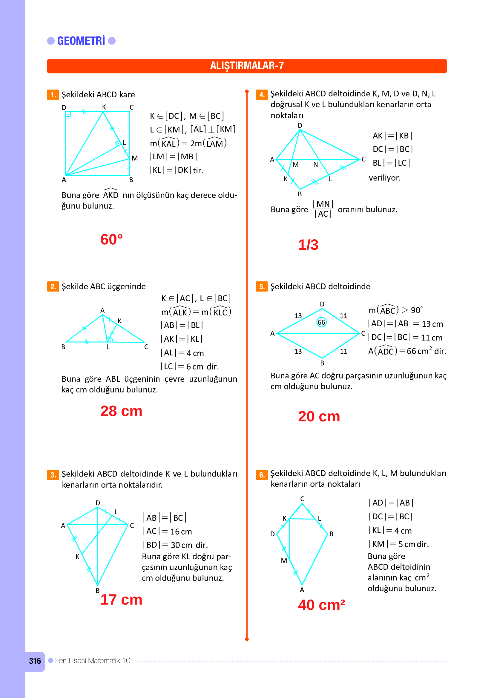 10. Sınıf Meb Yayınları Fen Lisesi Matematik Ders Kitabı Sayfa 316 Cevapları