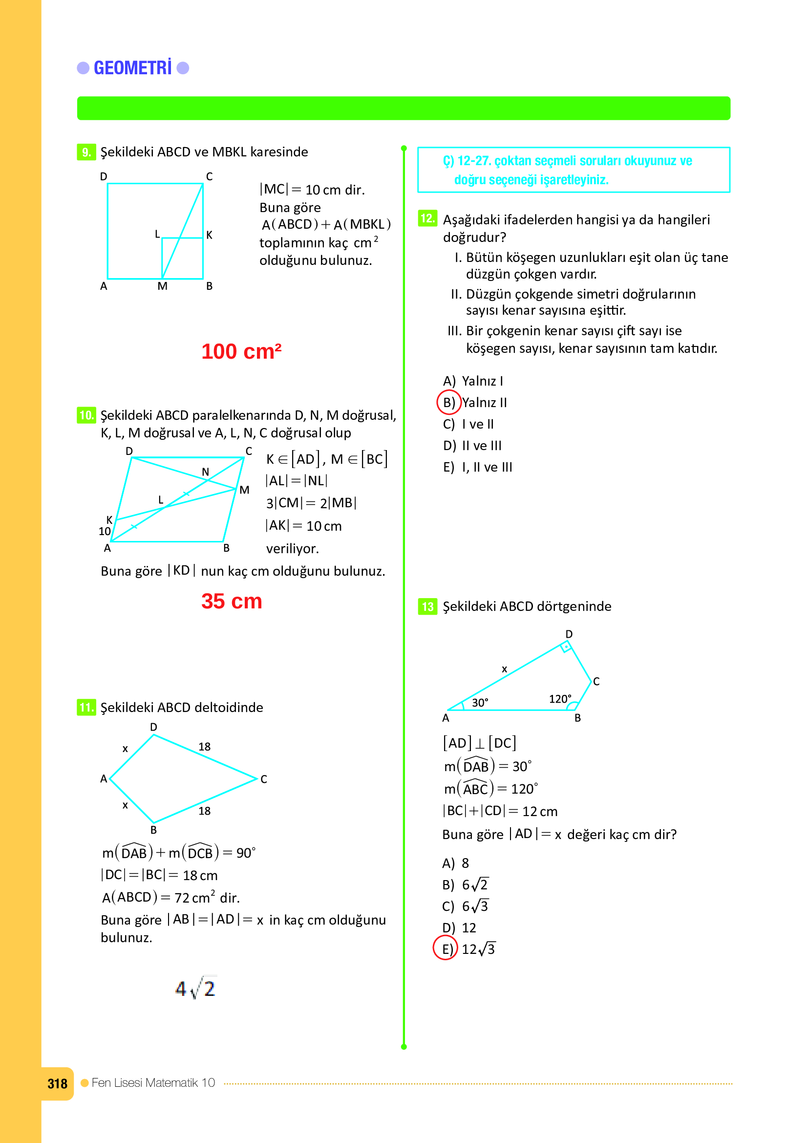10. Sınıf Meb Yayınları Fen Lisesi Matematik Ders Kitabı Sayfa 318 Cevapları