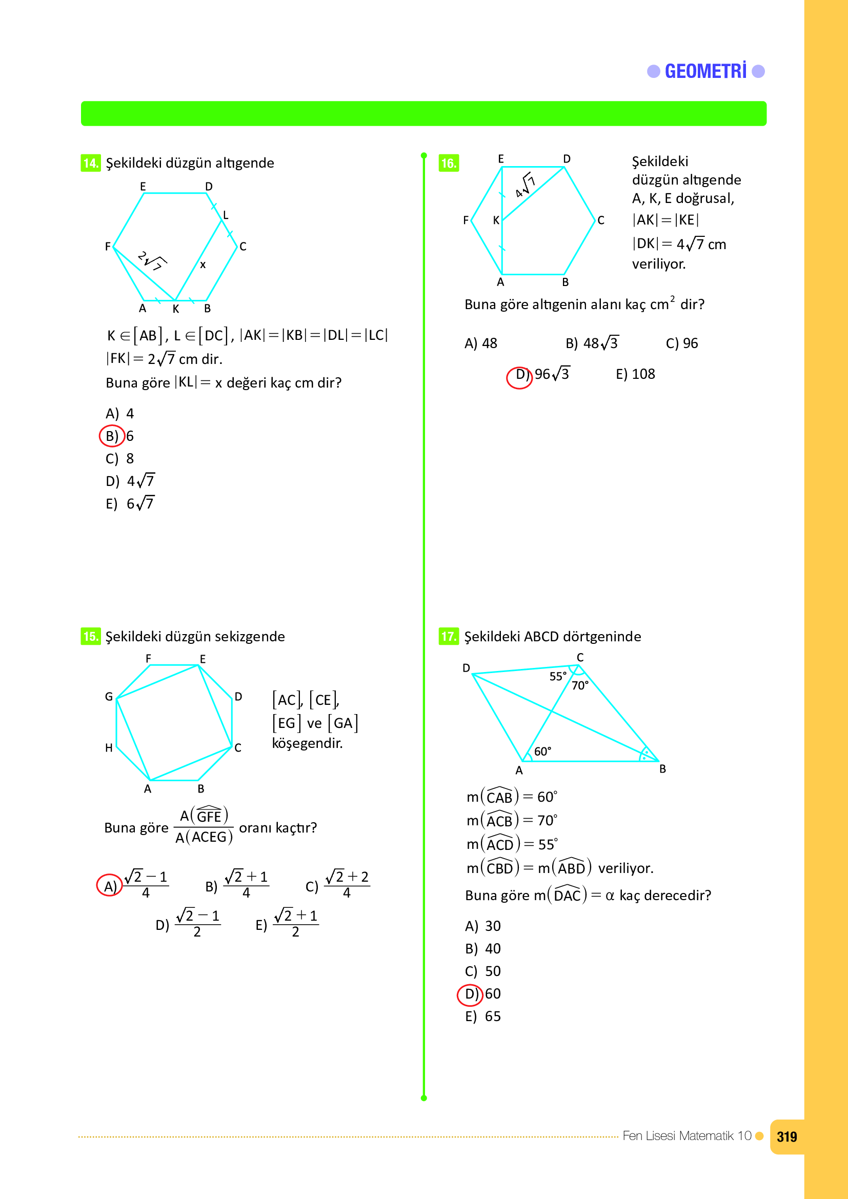 10. Sınıf Meb Yayınları Fen Lisesi Matematik Ders Kitabı Sayfa 319 Cevapları