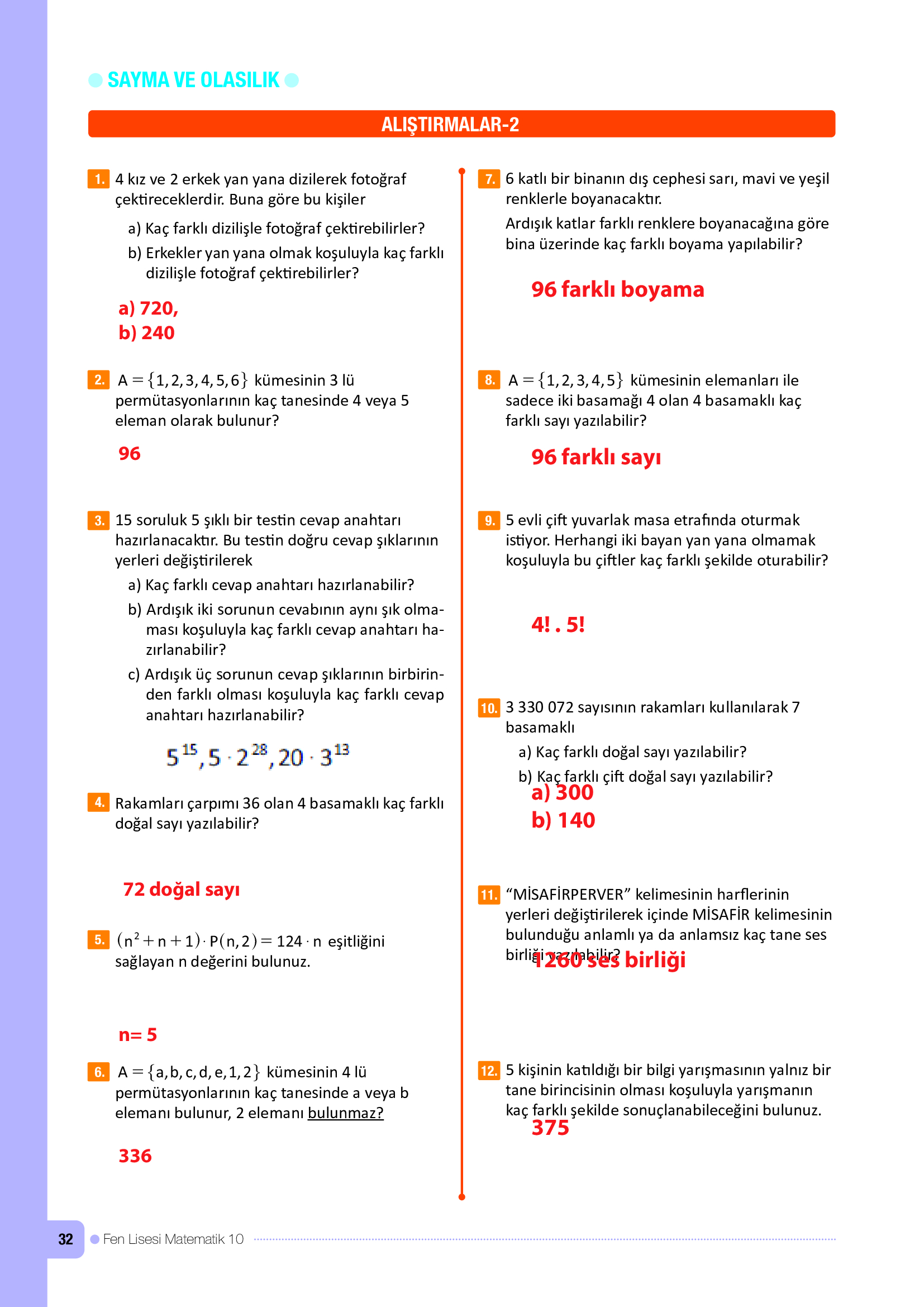 10. Sınıf Meb Yayınları Fen Lisesi Matematik Ders Kitabı Sayfa 32 Cevapları