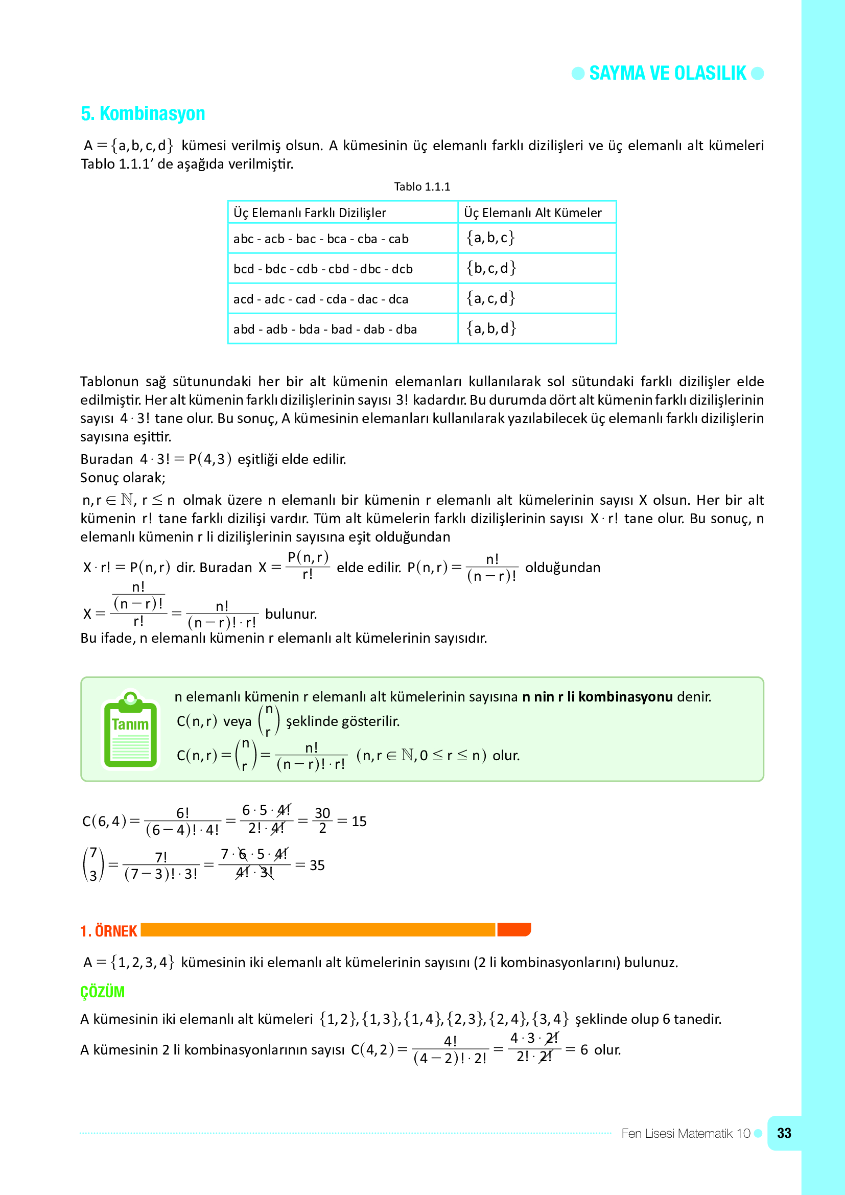 10. Sınıf Meb Yayınları Fen Lisesi Matematik Ders Kitabı Sayfa 33 Cevapları