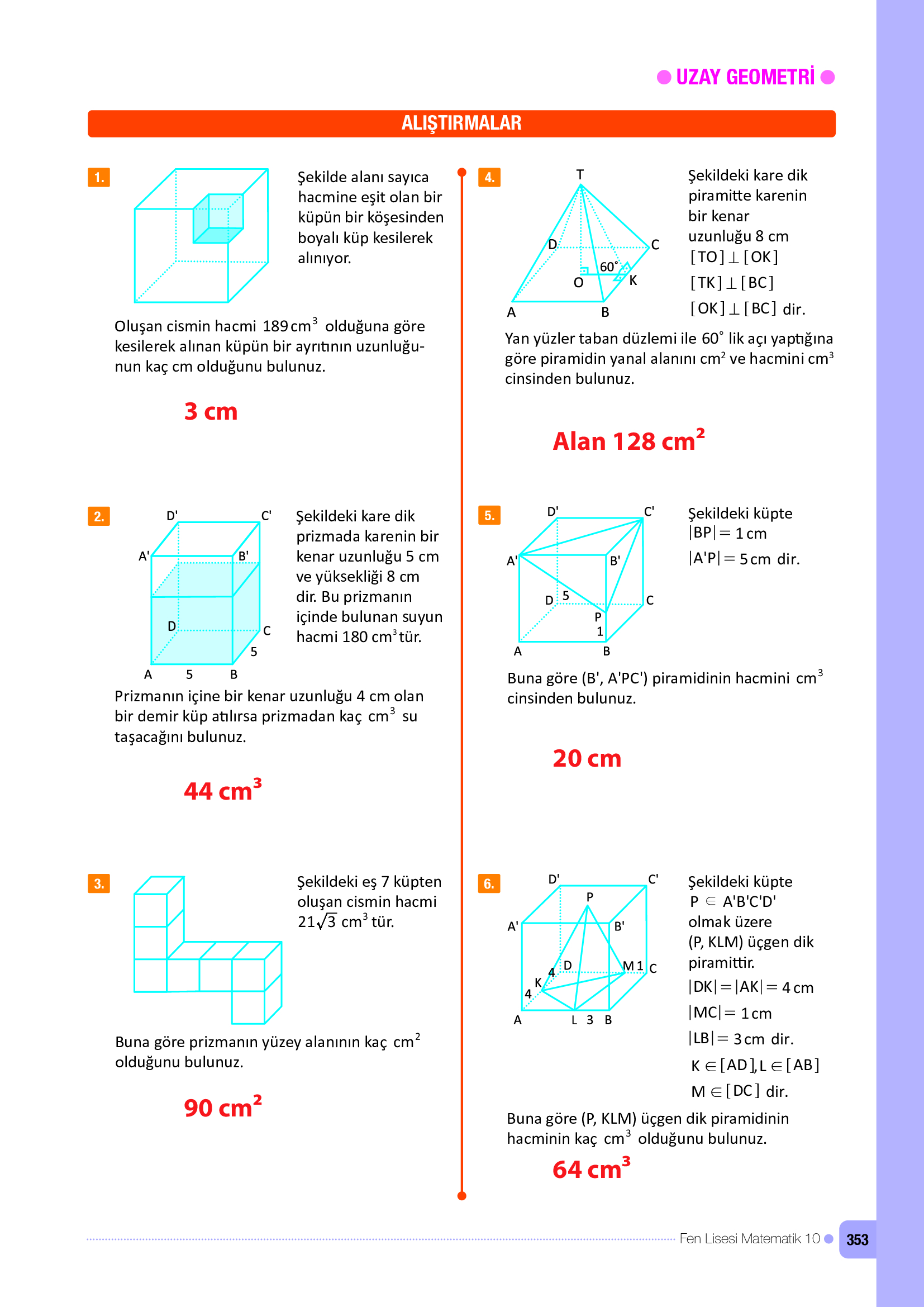 10. Sınıf Meb Yayınları Fen Lisesi Matematik Ders Kitabı Sayfa 353 Cevapları