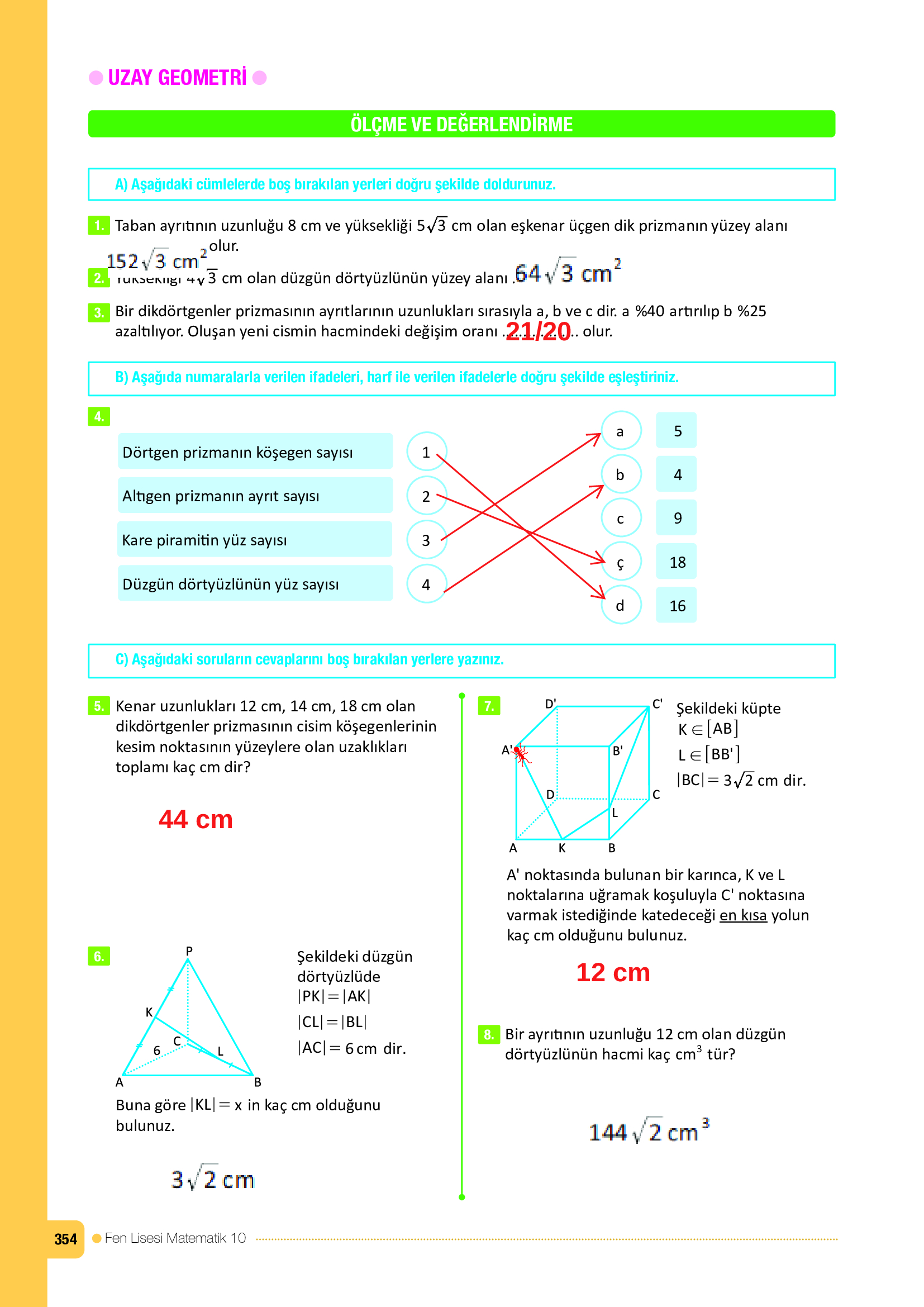 10. Sınıf Meb Yayınları Fen Lisesi Matematik Ders Kitabı Sayfa 354 Cevapları