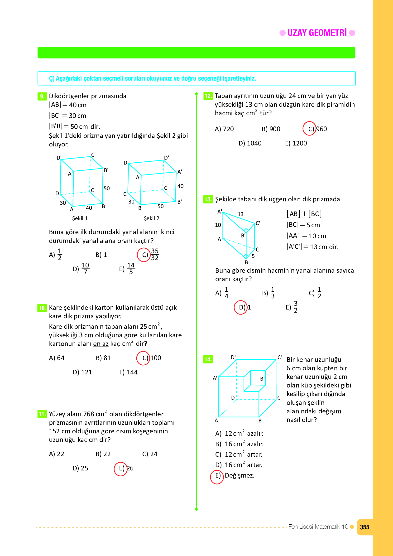 10. Sınıf Meb Yayınları Fen Lisesi Matematik Ders Kitabı Sayfa 355 Cevapları
