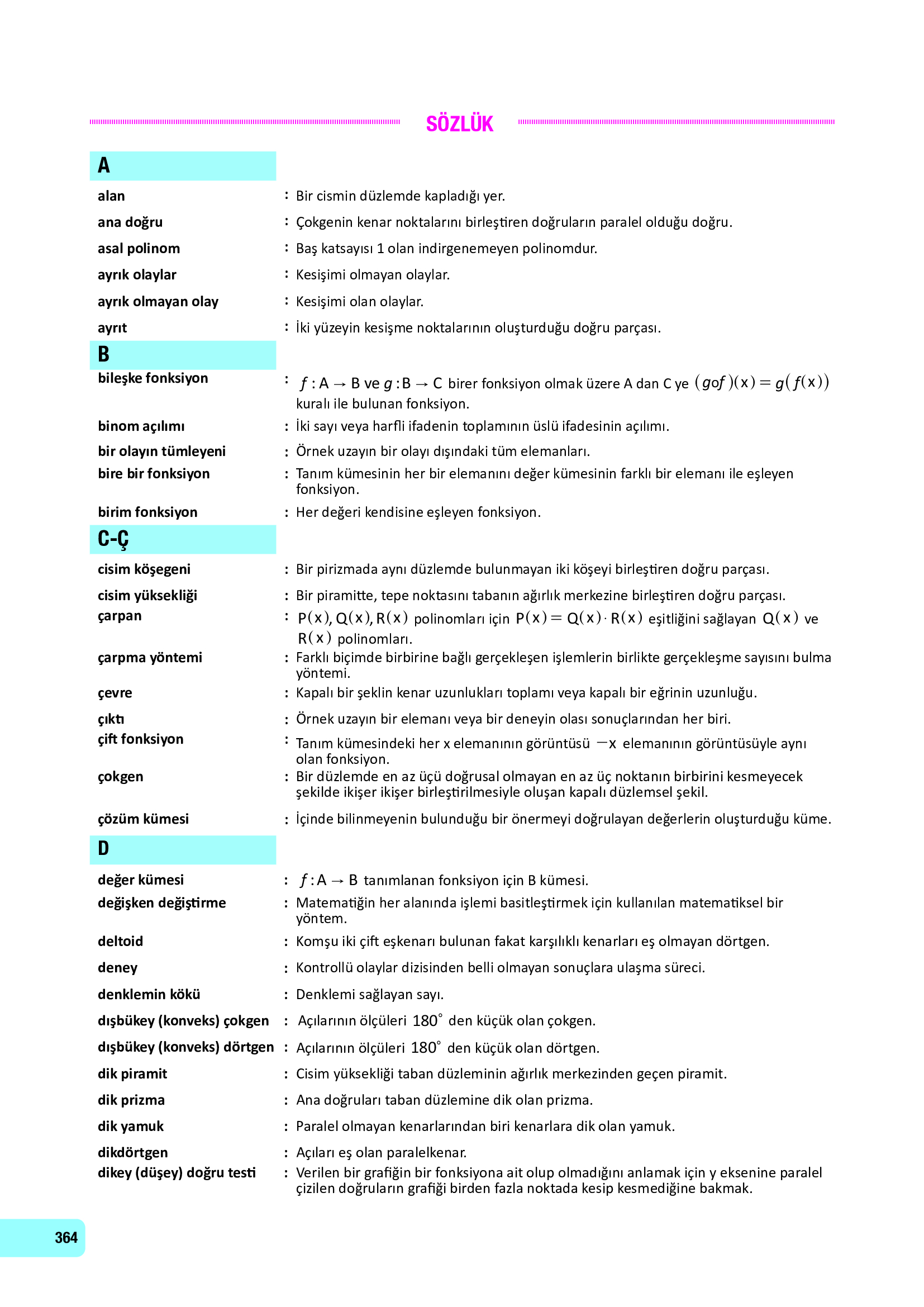 10. Sınıf Meb Yayınları Fen Lisesi Matematik Ders Kitabı Sayfa 364 Cevapları