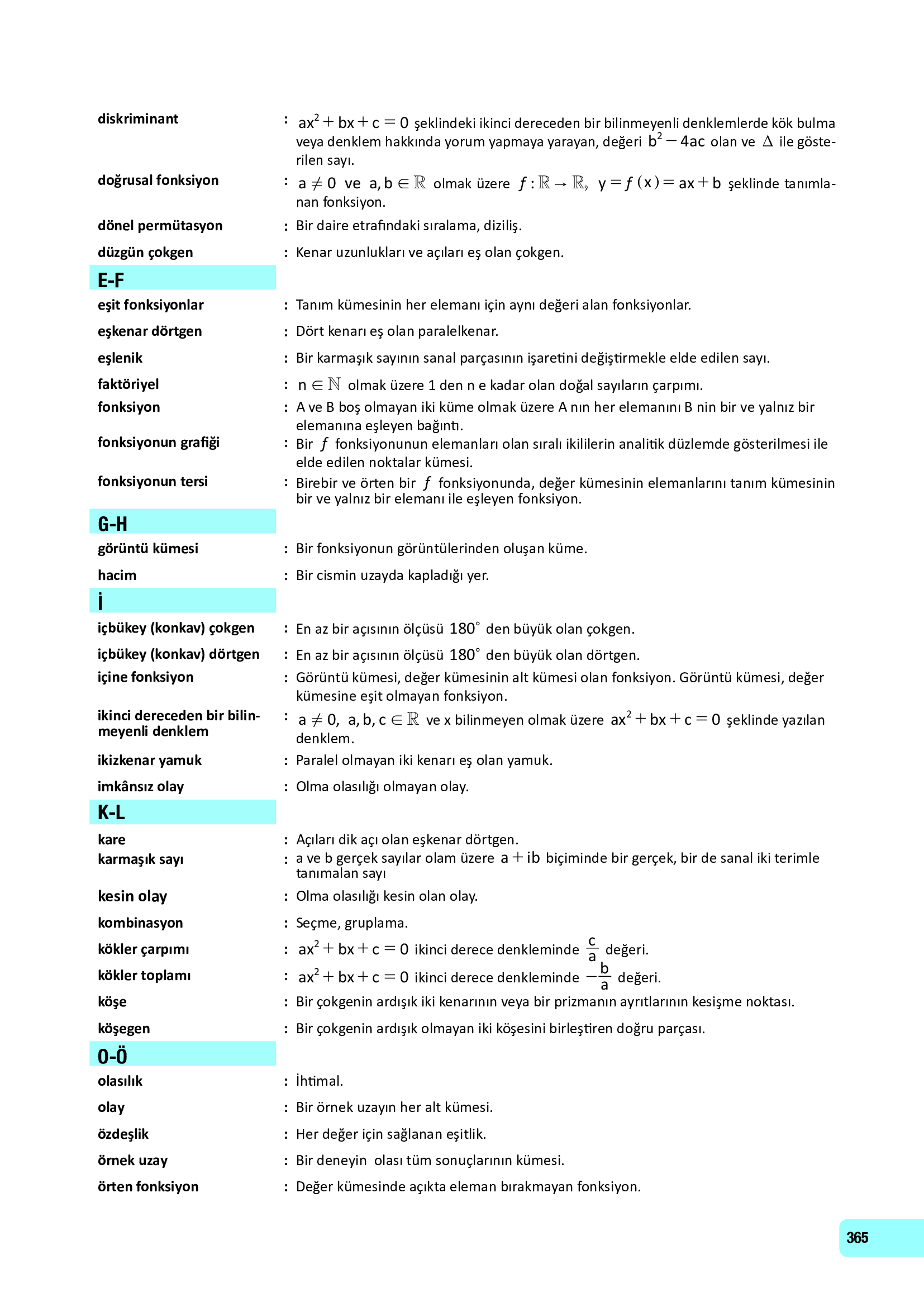 10. Sınıf Meb Yayınları Fen Lisesi Matematik Ders Kitabı Sayfa 365 Cevapları