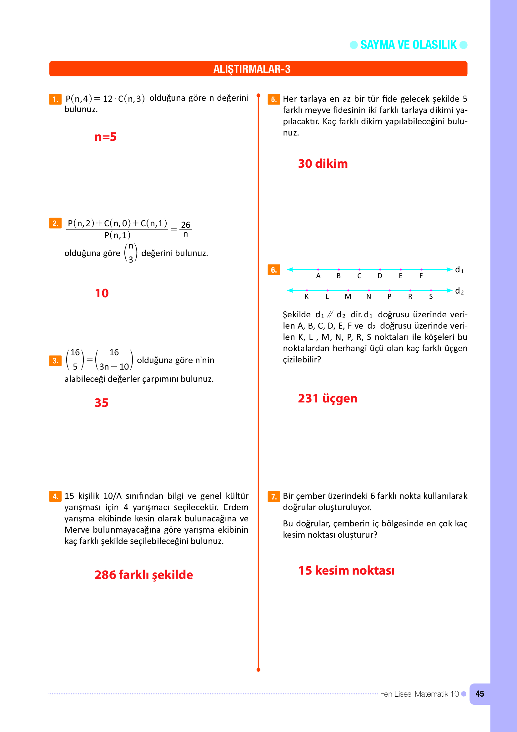 10. Sınıf Meb Yayınları Fen Lisesi Matematik Ders Kitabı Sayfa 45 Cevapları