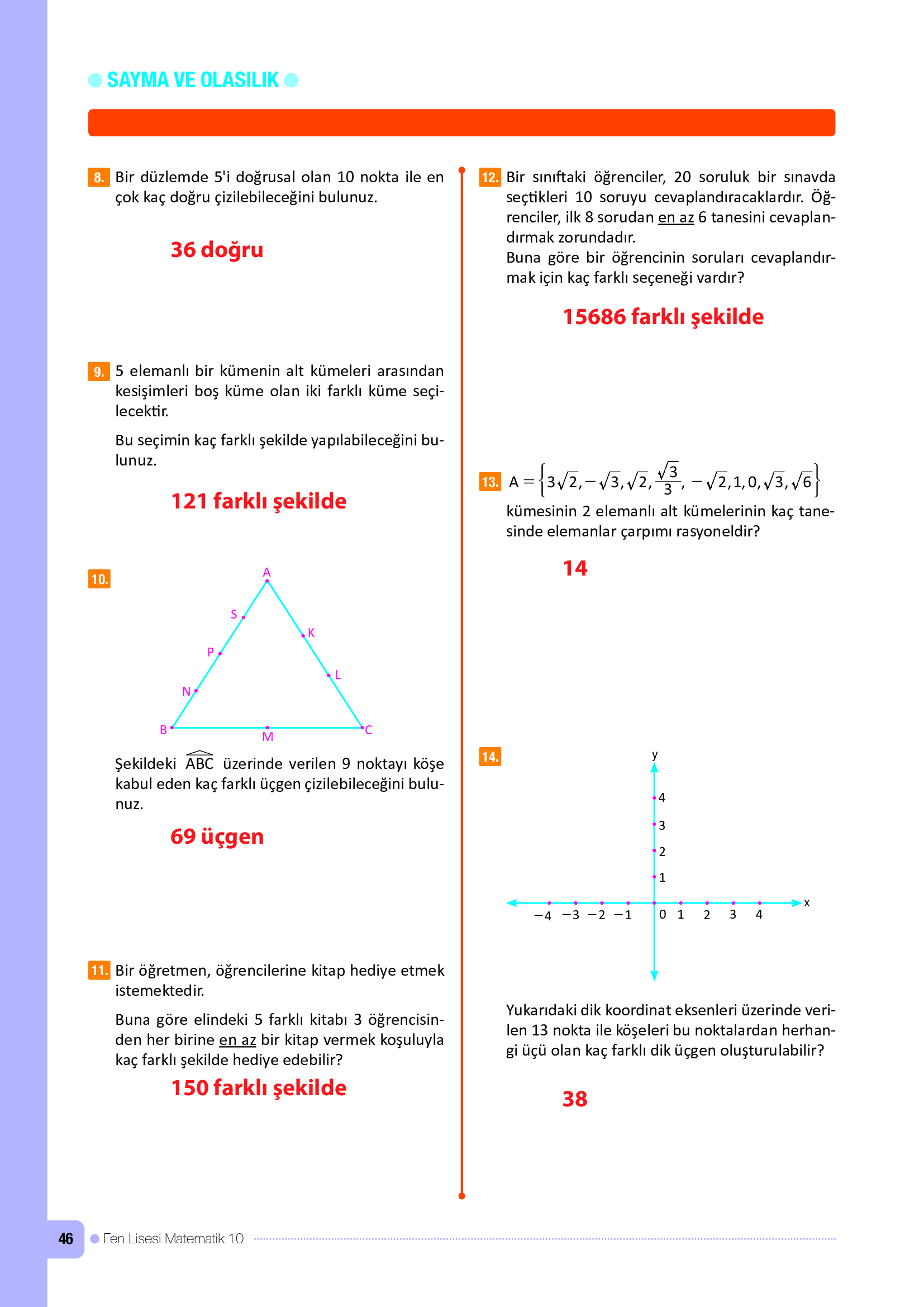 10. Sınıf Meb Yayınları Fen Lisesi Matematik Ders Kitabı Sayfa 46 Cevapları