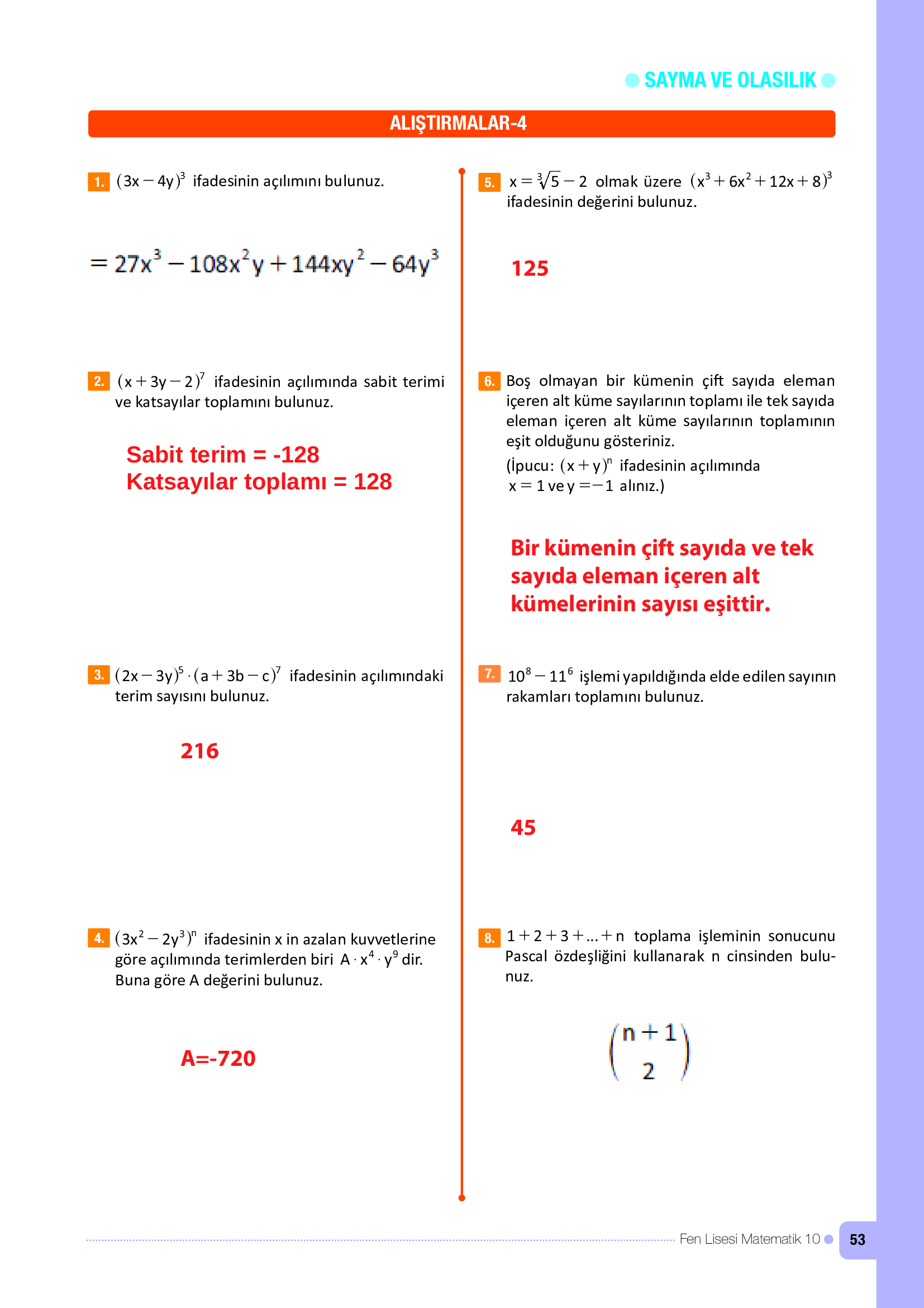10. Sınıf Meb Yayınları Fen Lisesi Matematik Ders Kitabı Sayfa 53 Cevapları 10. Sınıf Meb Yayınları Fen Lisesi Matematik Ders Kitabı Sayfa 53 Cevapları