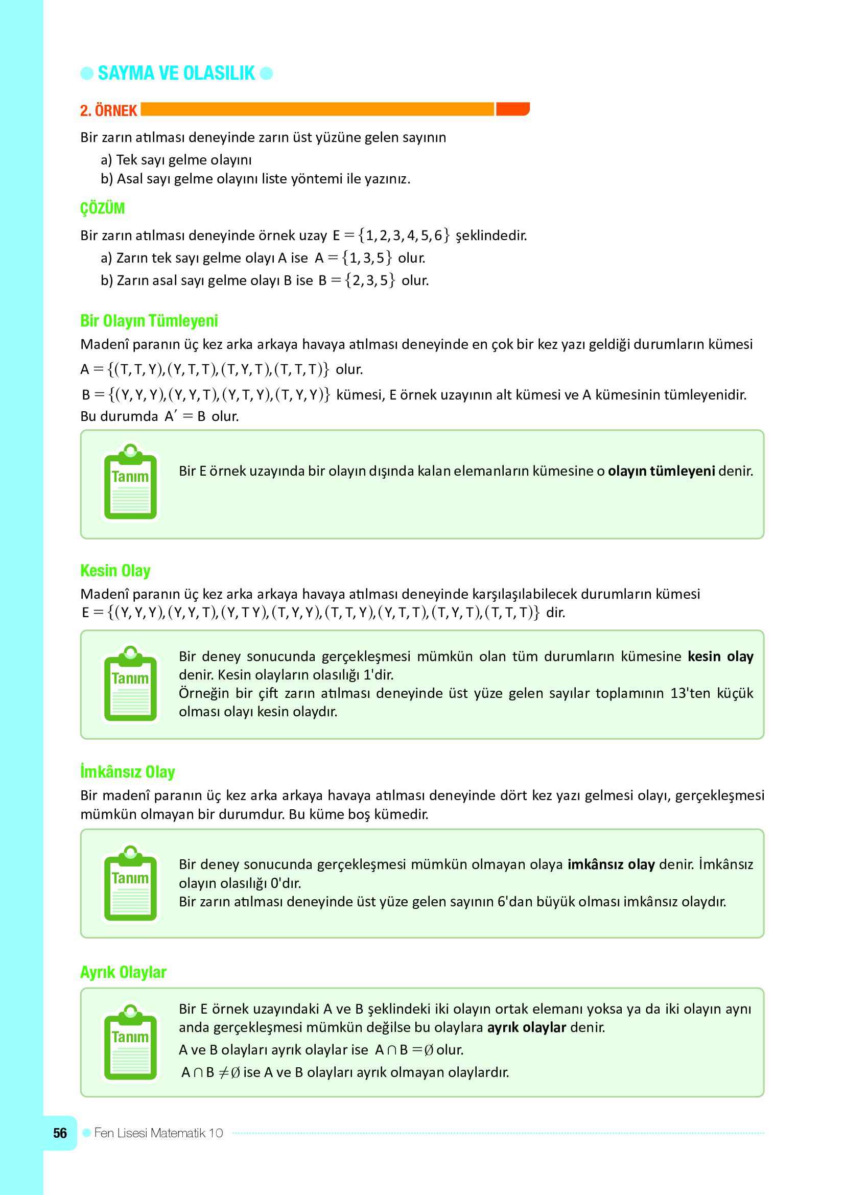 10. Sınıf Meb Yayınları Fen Lisesi Matematik Ders Kitabı Sayfa 56 Cevapları