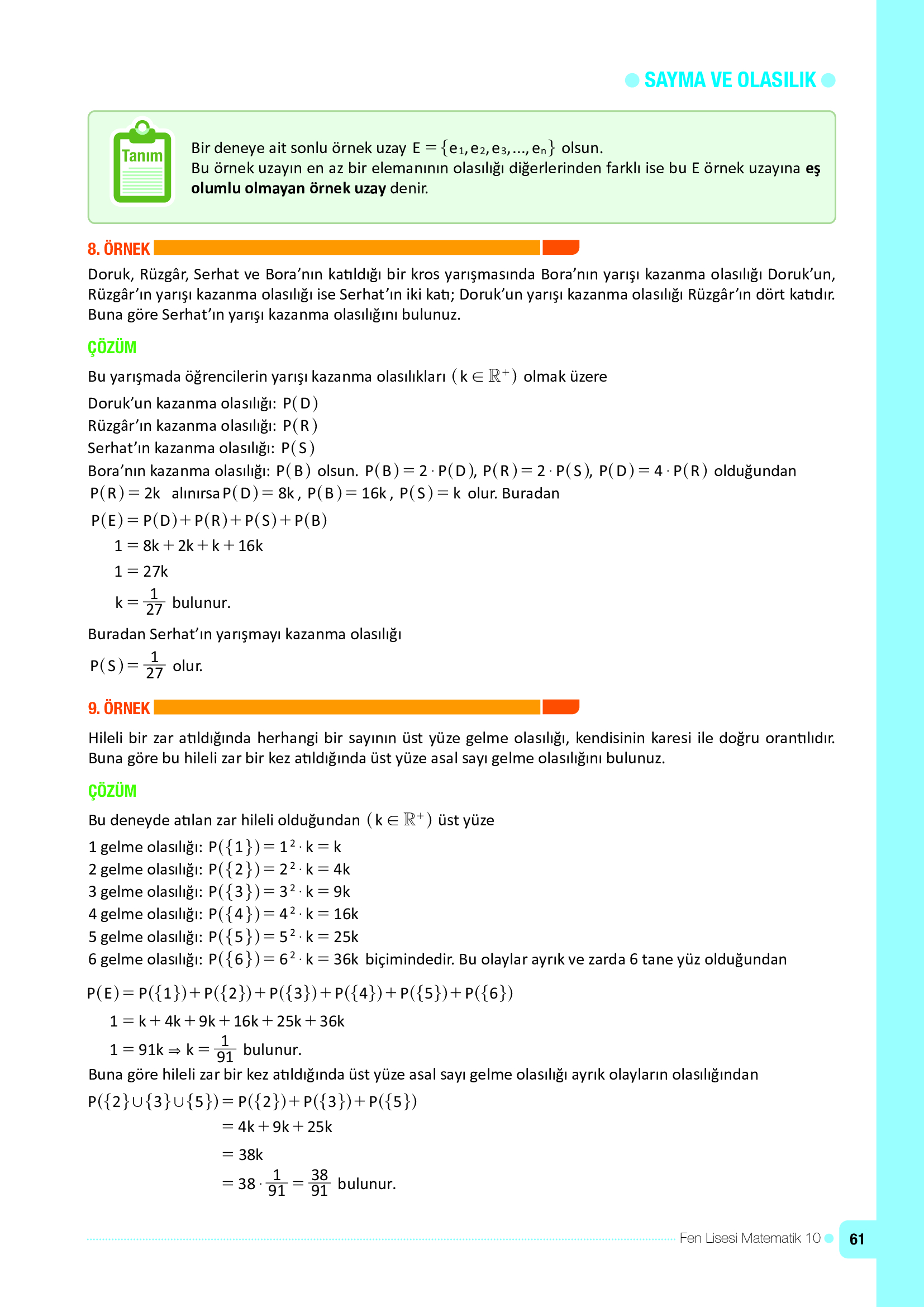 10. Sınıf Meb Yayınları Fen Lisesi Matematik Ders Kitabı Sayfa 61 Cevapları