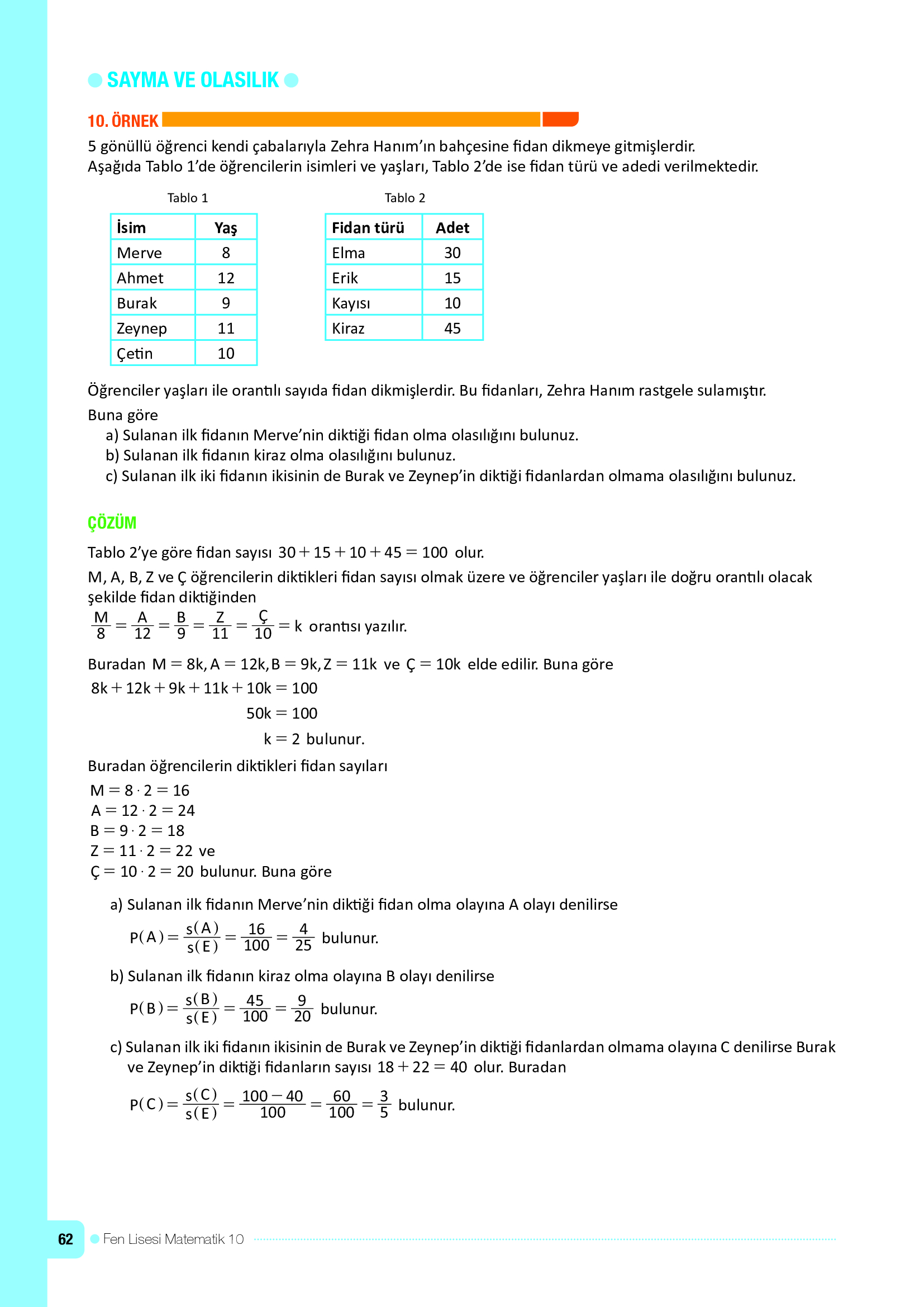 10. Sınıf Meb Yayınları Fen Lisesi Matematik Ders Kitabı Sayfa 62 Cevapları