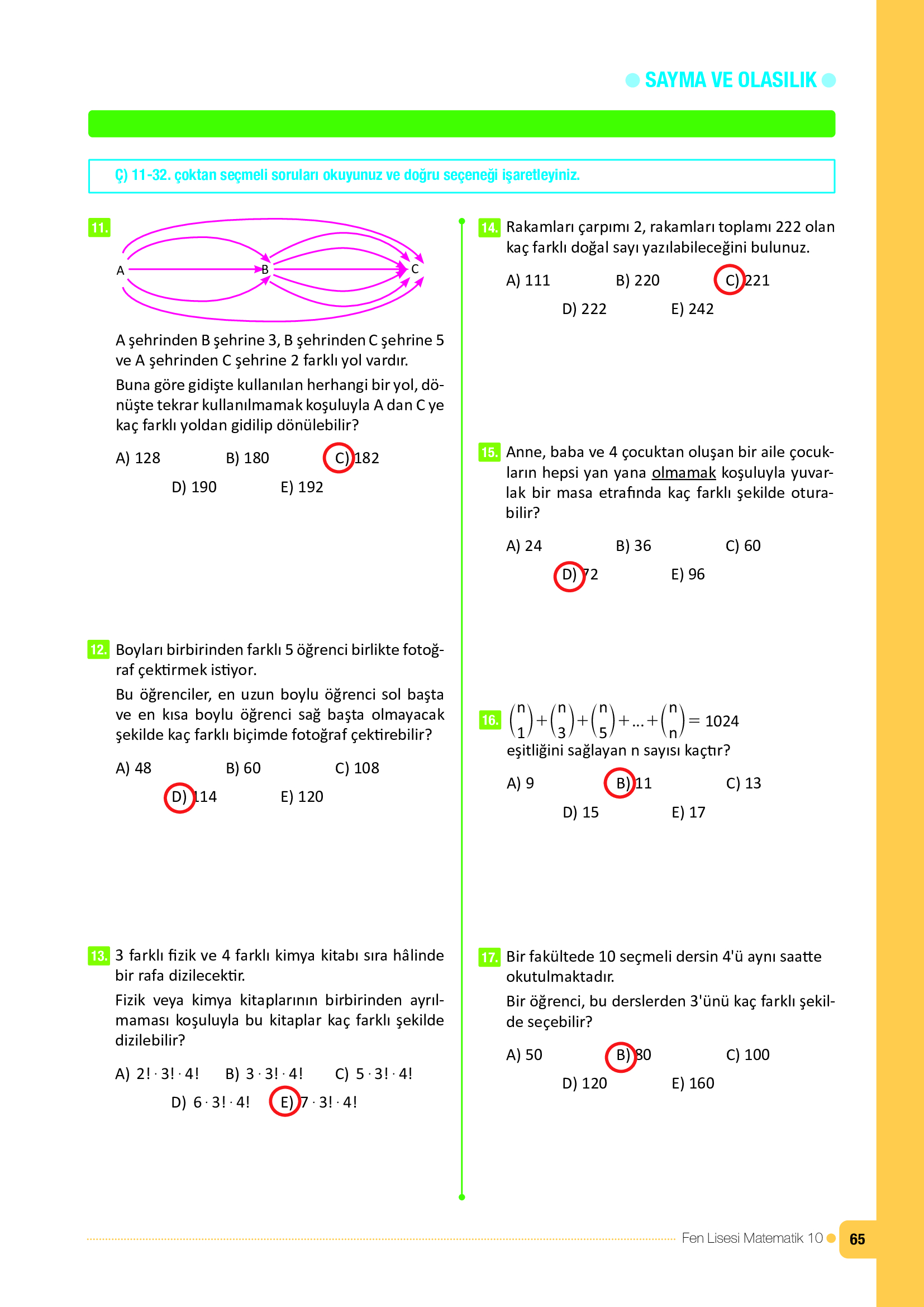10. Sınıf Meb Yayınları Fen Lisesi Matematik Ders Kitabı Sayfa 65 Cevapları 10. Sınıf Meb Yayınları Fen Lisesi Matematik Ders Kitabı Sayfa 65 Cevapları
