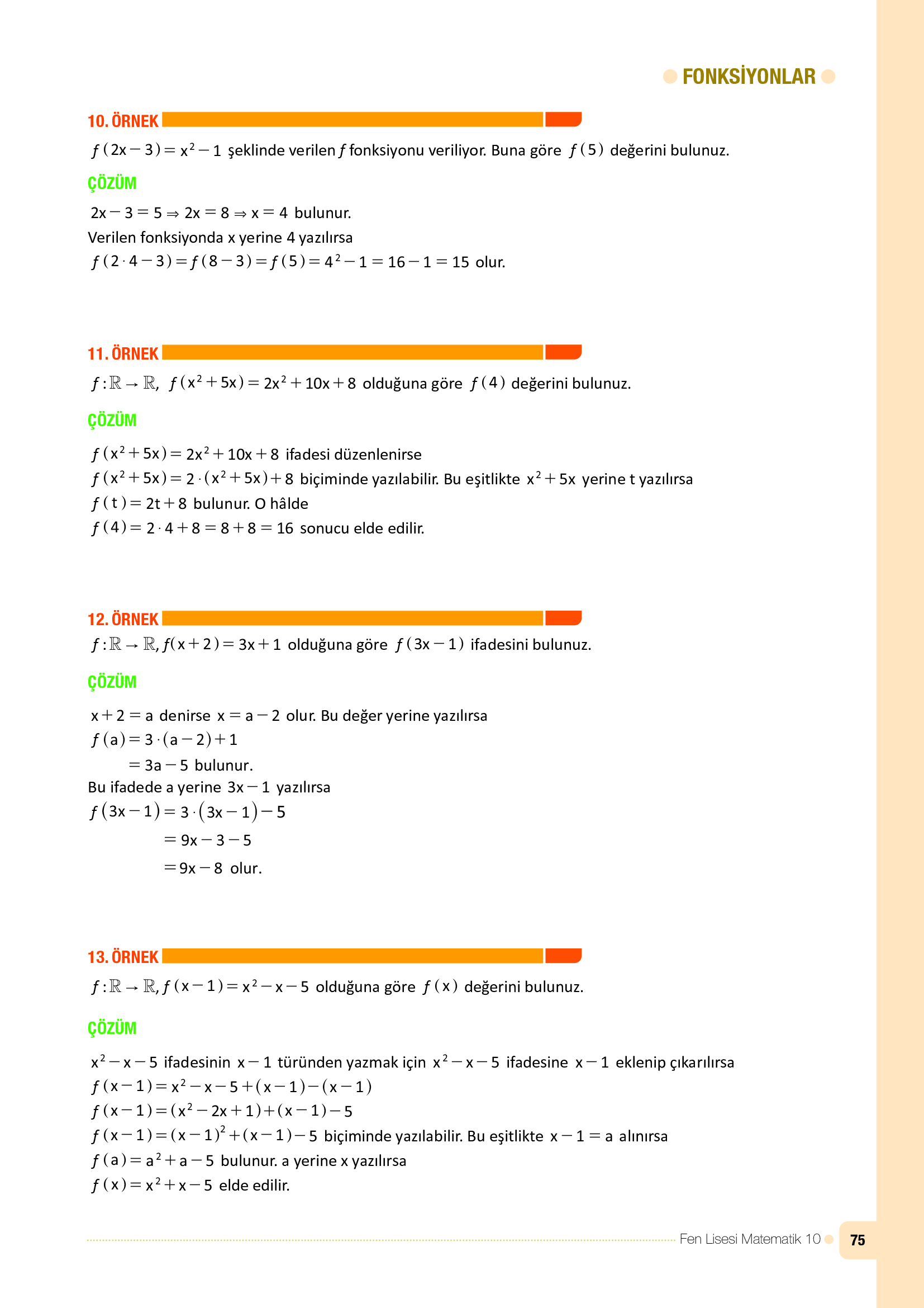 10. Sınıf Meb Yayınları Fen Lisesi Matematik Ders Kitabı Sayfa 75 Cevapları
