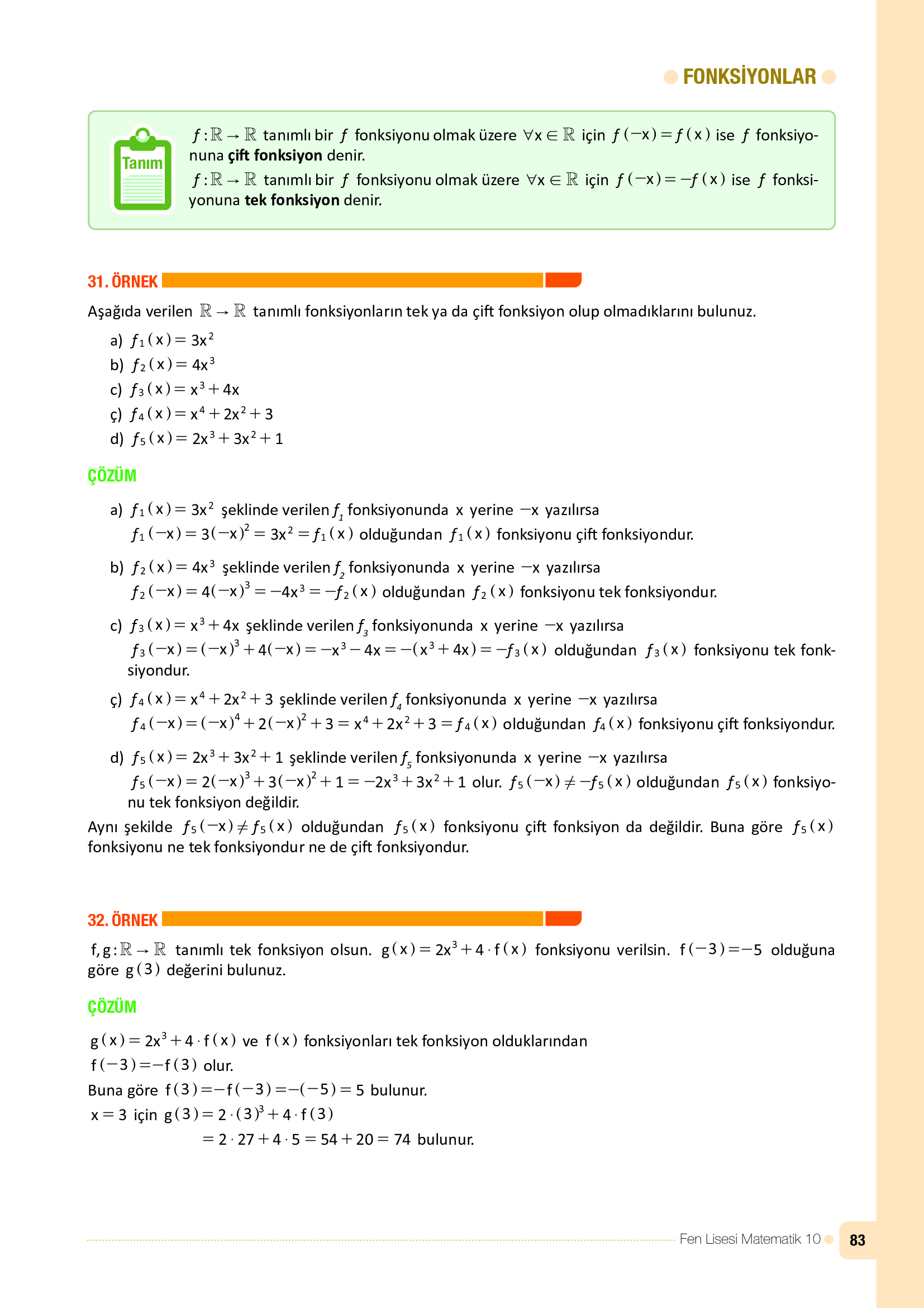 10. Sınıf Meb Yayınları Fen Lisesi Matematik Ders Kitabı Sayfa 83 Cevapları