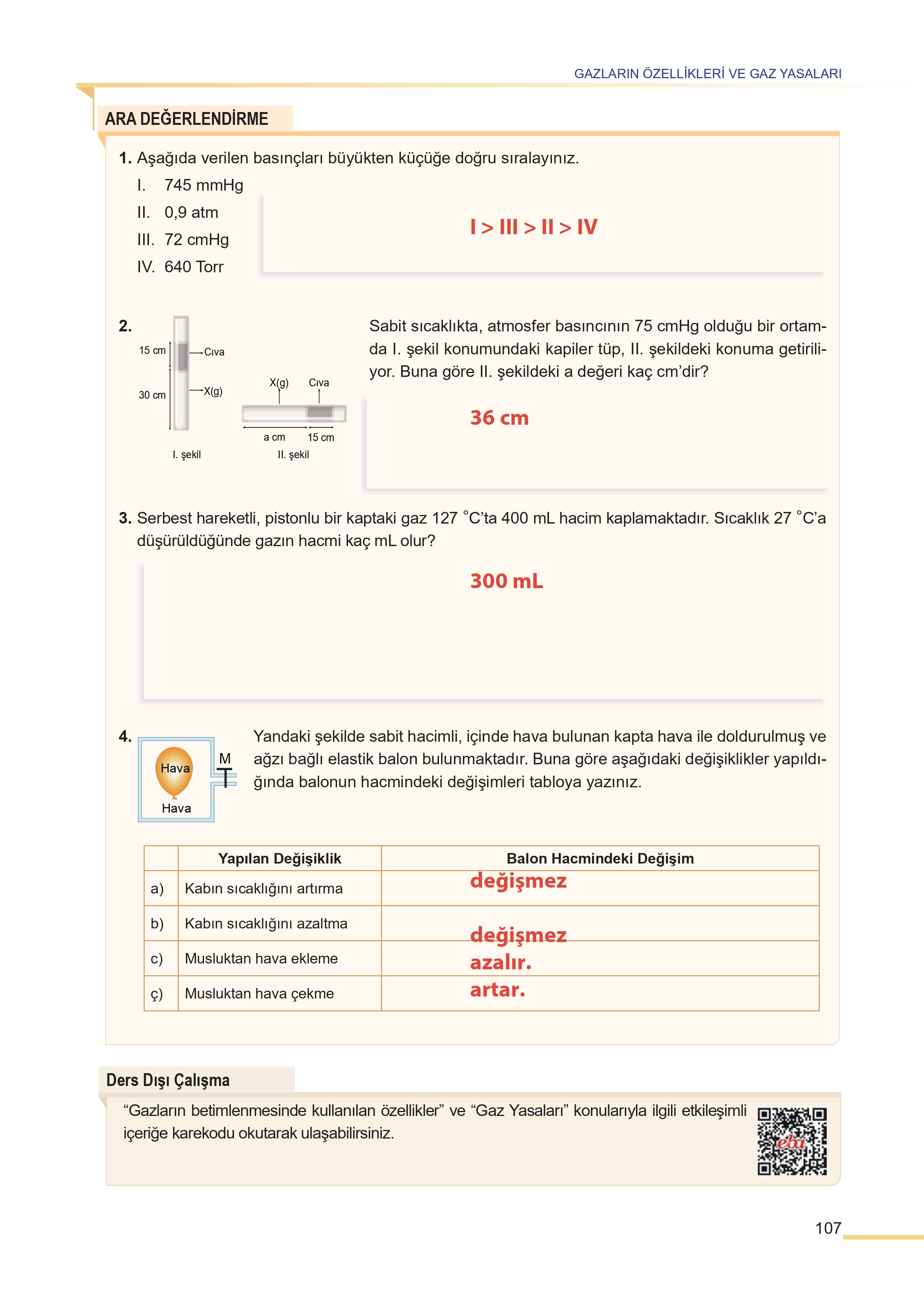 11. Sınıf Meb Yayınları Fen Lisesi Kimya Ders Kitabı Sayfa 107 Cevapları