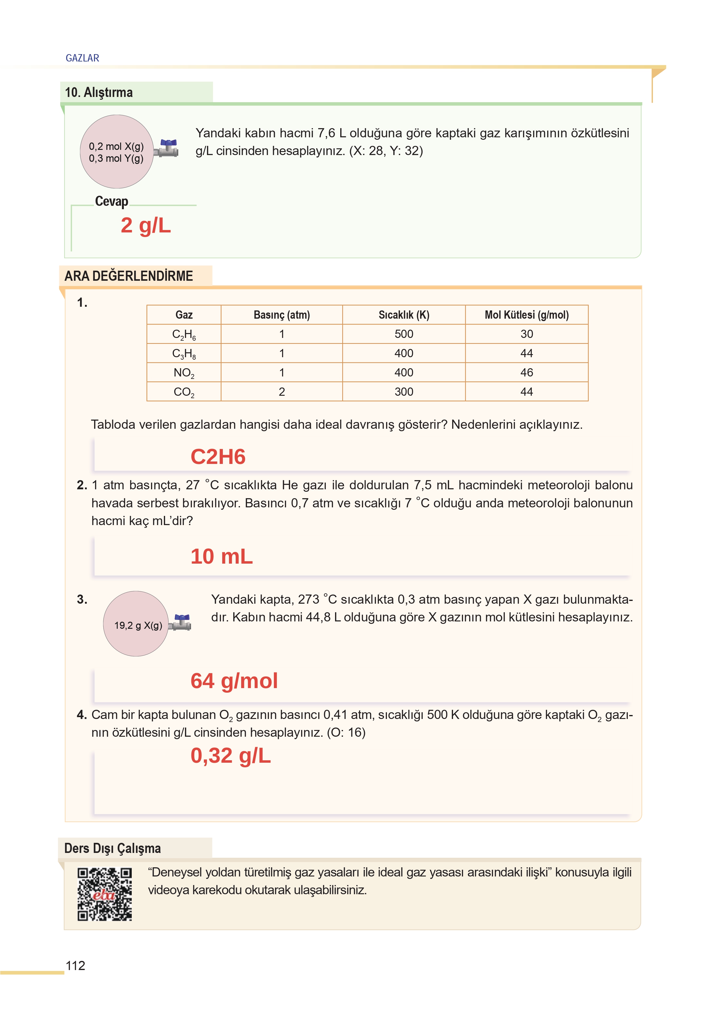 11. Sınıf Meb Yayınları Fen Lisesi Kimya Ders Kitabı Sayfa 112 Cevapları