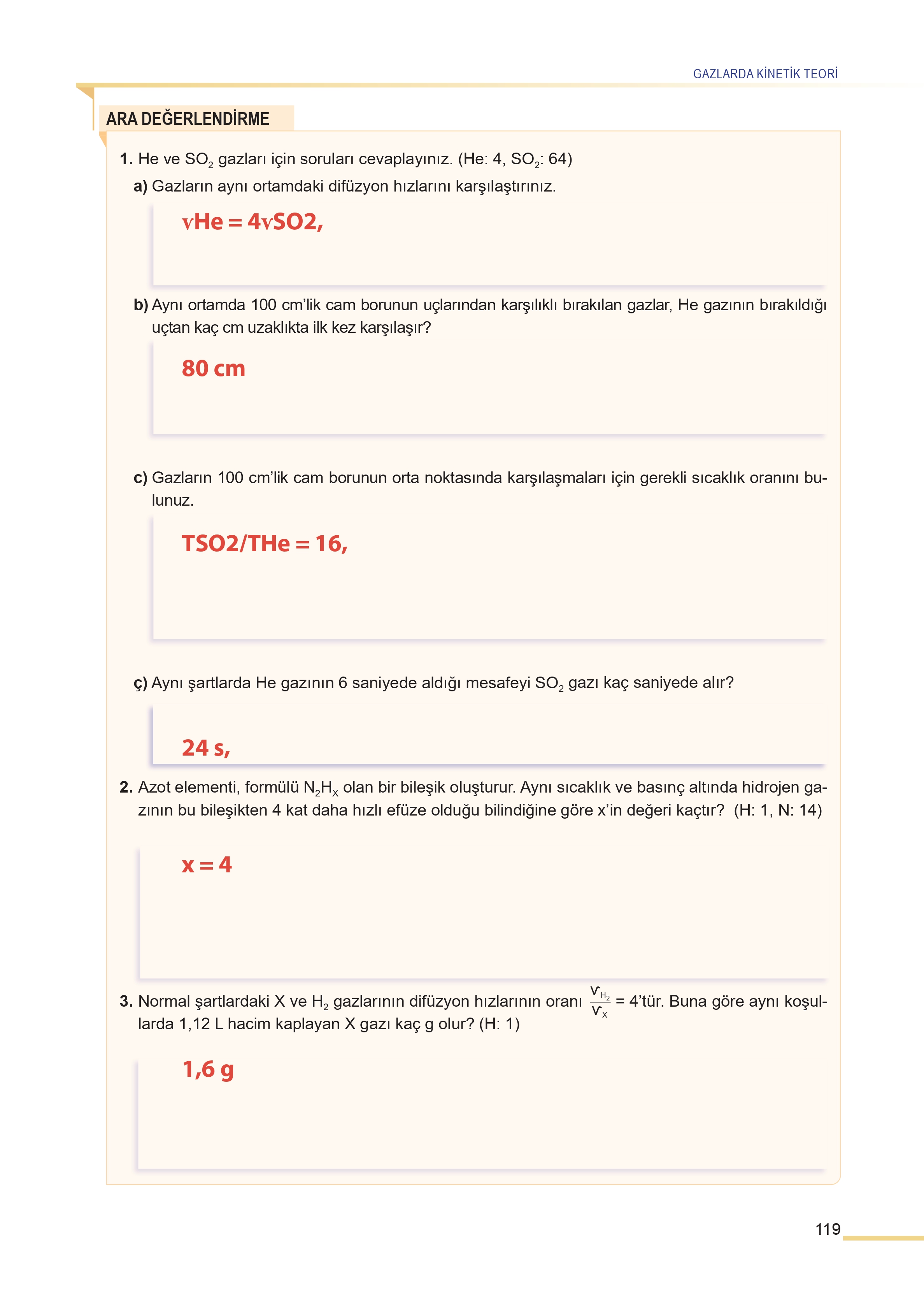 11. Sınıf Meb Yayınları Fen Lisesi Kimya Ders Kitabı Sayfa 119 Cevapları