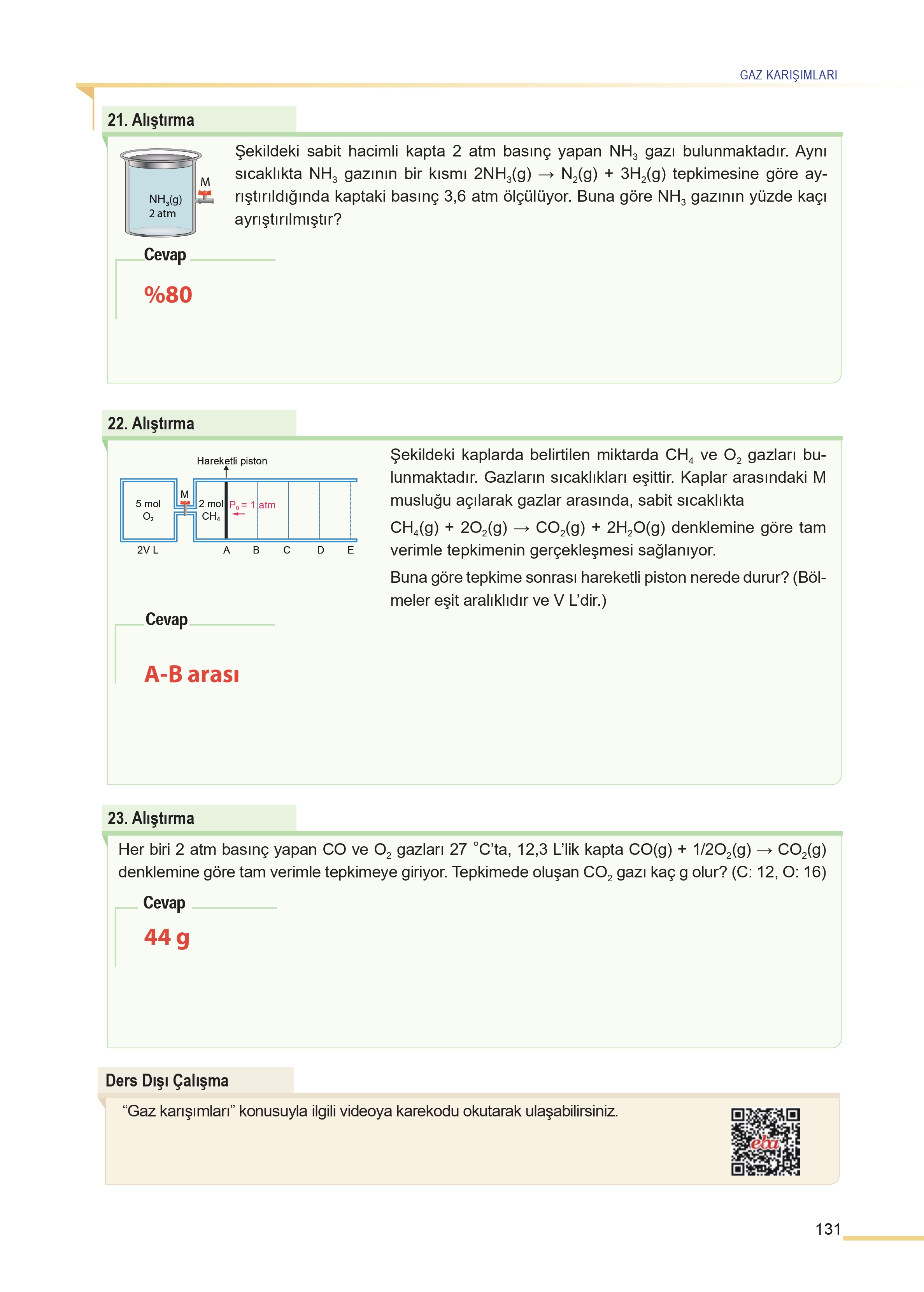 11. Sınıf Meb Yayınları Fen Lisesi Kimya Ders Kitabı Sayfa 131 Cevapları