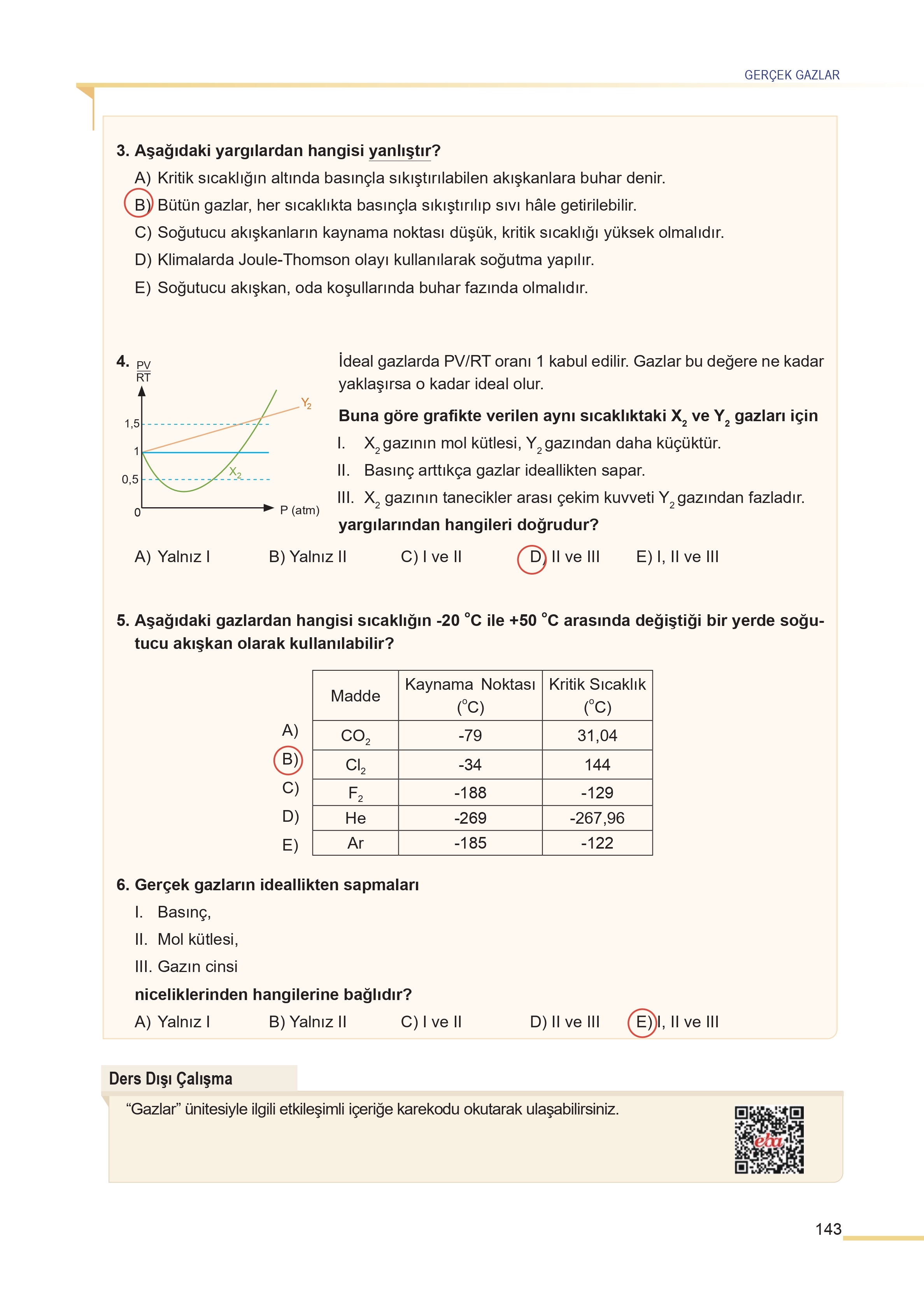 11. Sınıf Meb Yayınları Fen Lisesi Kimya Ders Kitabı Sayfa 143 Cevapları
