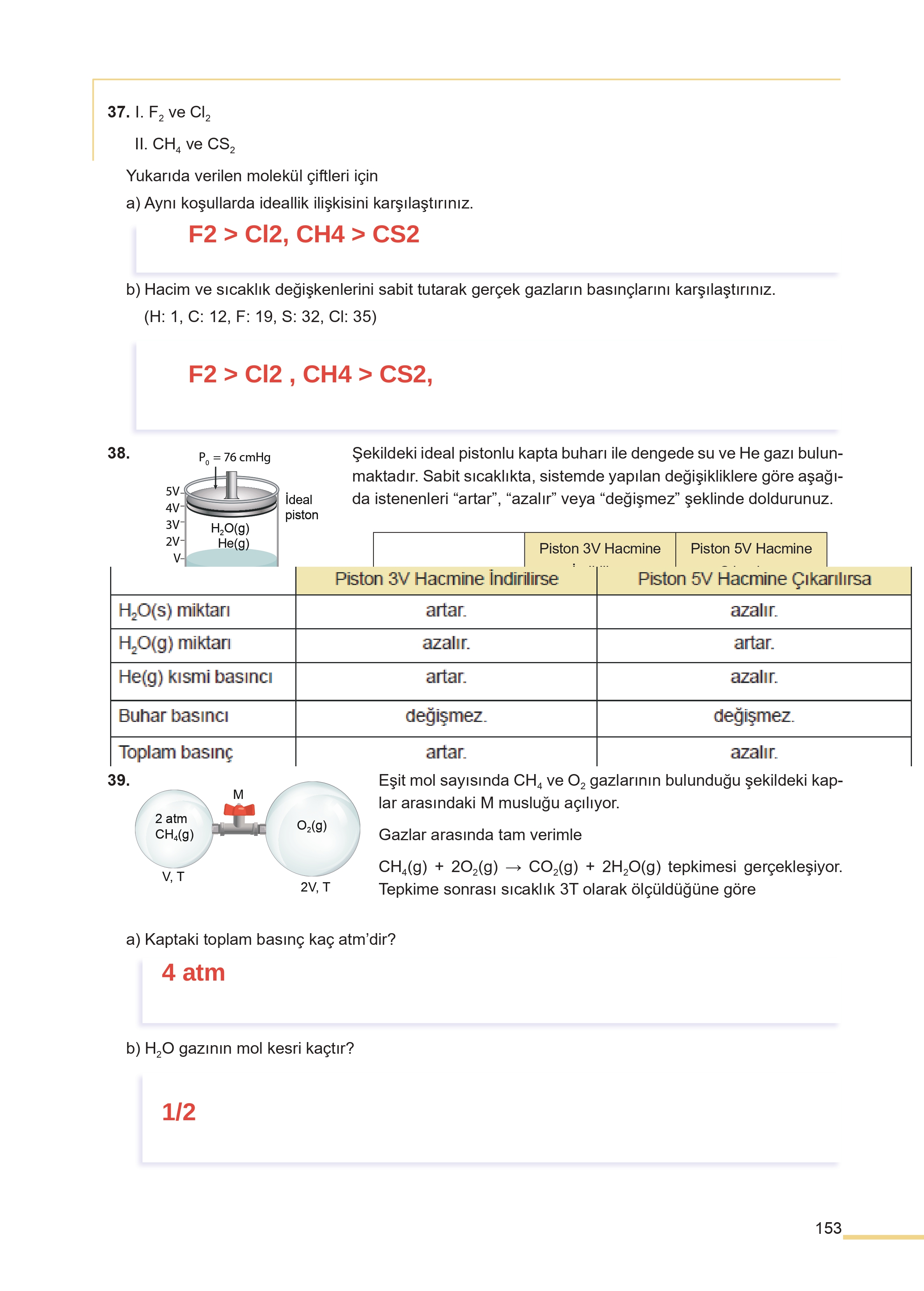 11. Sınıf Meb Yayınları Fen Lisesi Kimya Ders Kitabı Sayfa 153 Cevapları