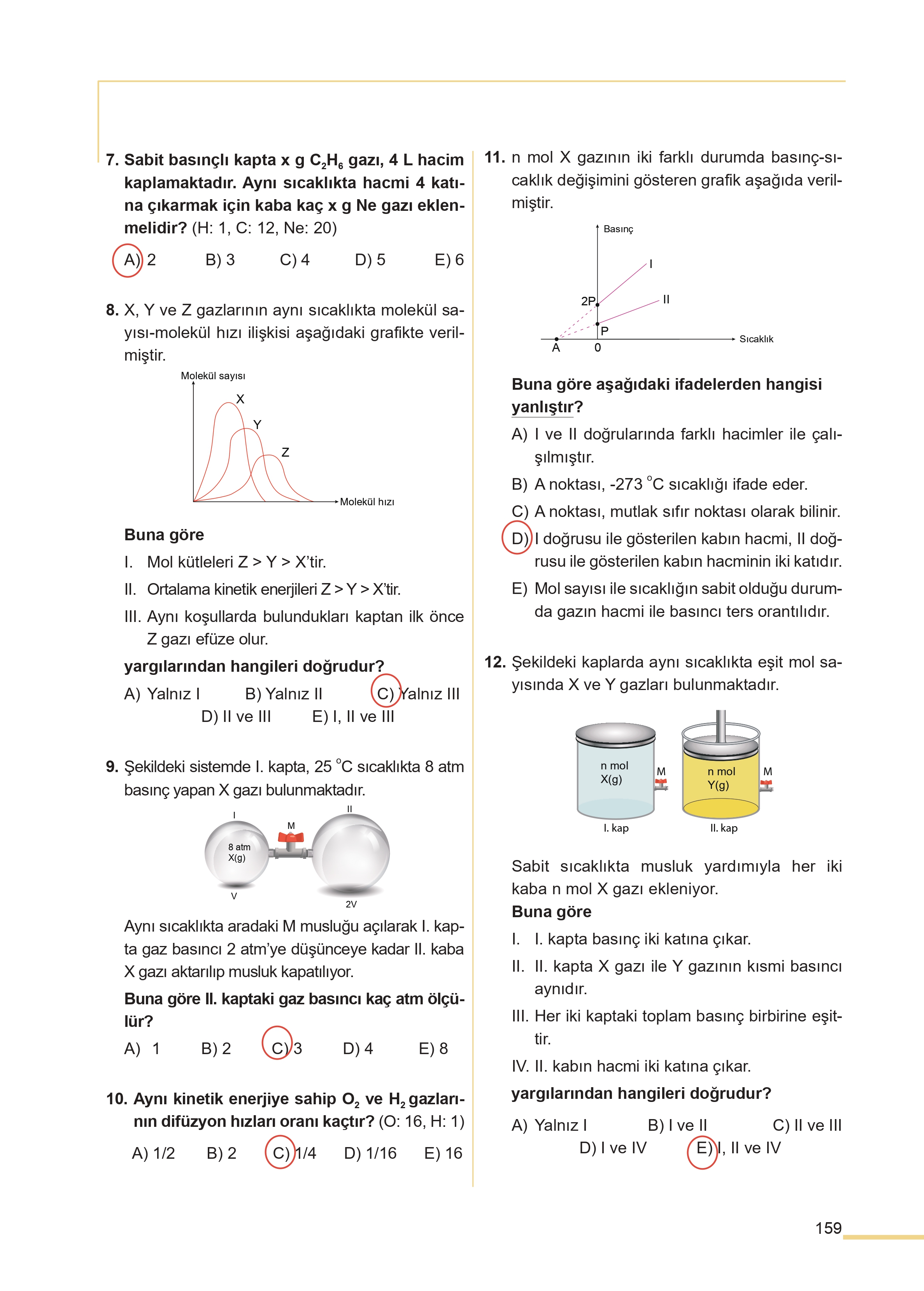 11. Sınıf Meb Yayınları Fen Lisesi Kimya Ders Kitabı Sayfa 159 Cevapları