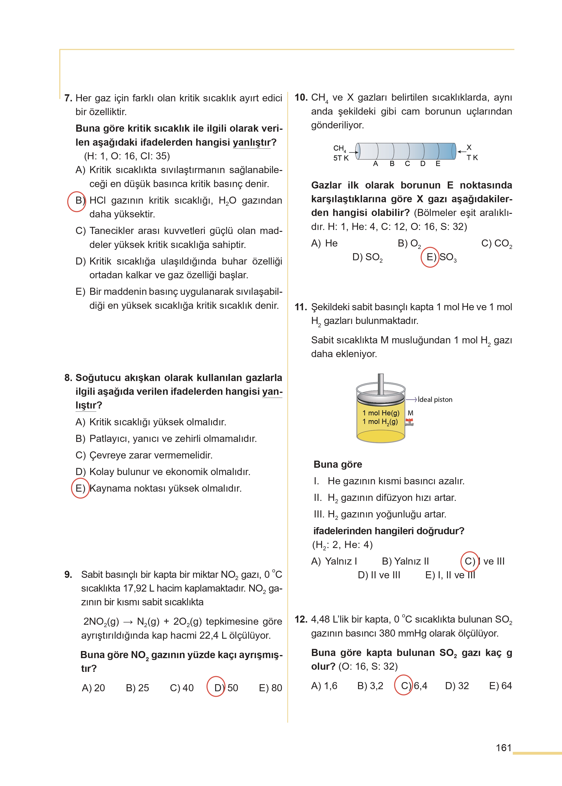 11. Sınıf Meb Yayınları Fen Lisesi Kimya Ders Kitabı Sayfa 161 Cevapları 11. Sınıf Meb Yayınları Fen Lisesi Kimya Ders Kitabı Sayfa 161 Cevapları