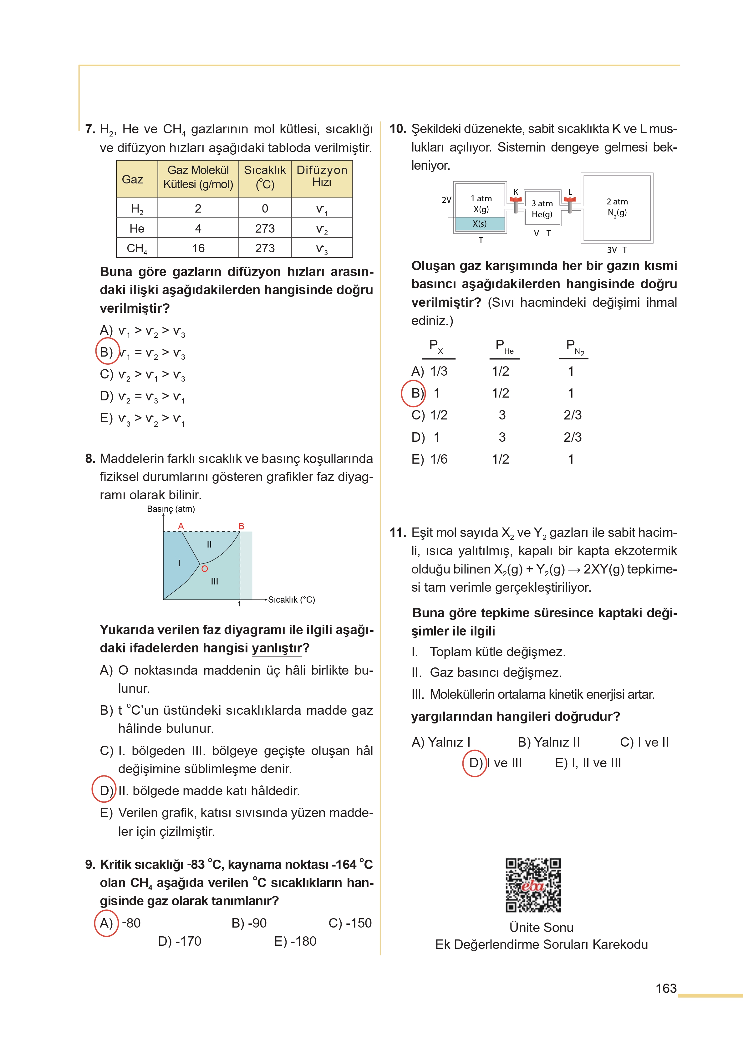 11. Sınıf Meb Yayınları Fen Lisesi Kimya Ders Kitabı Sayfa 163 Cevapları