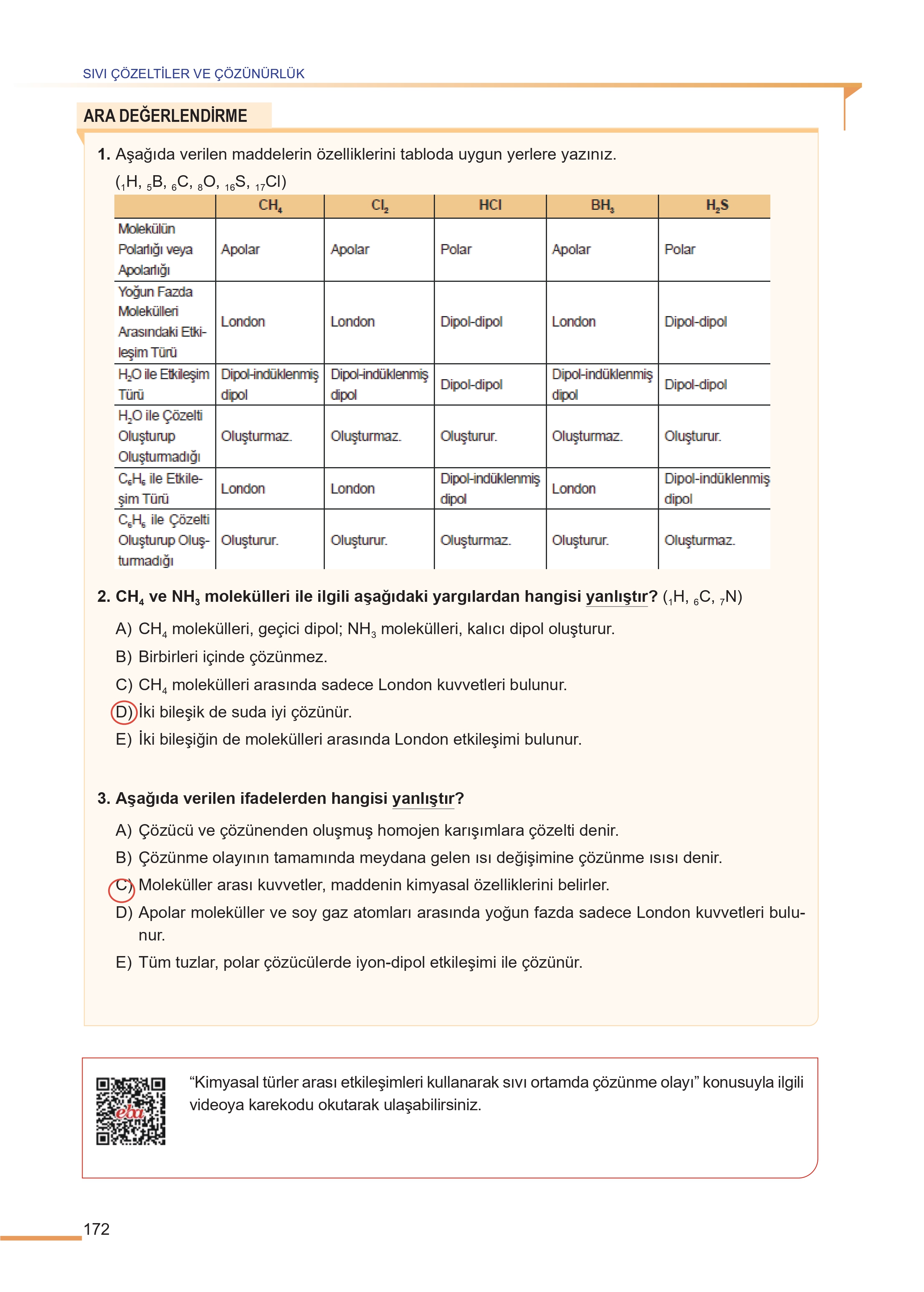 11. Sınıf Meb Yayınları Fen Lisesi Kimya Ders Kitabı Sayfa 172 Cevapları 11. Sınıf Meb Yayınları Fen Lisesi Kimya Ders Kitabı Sayfa 172 Cevapları