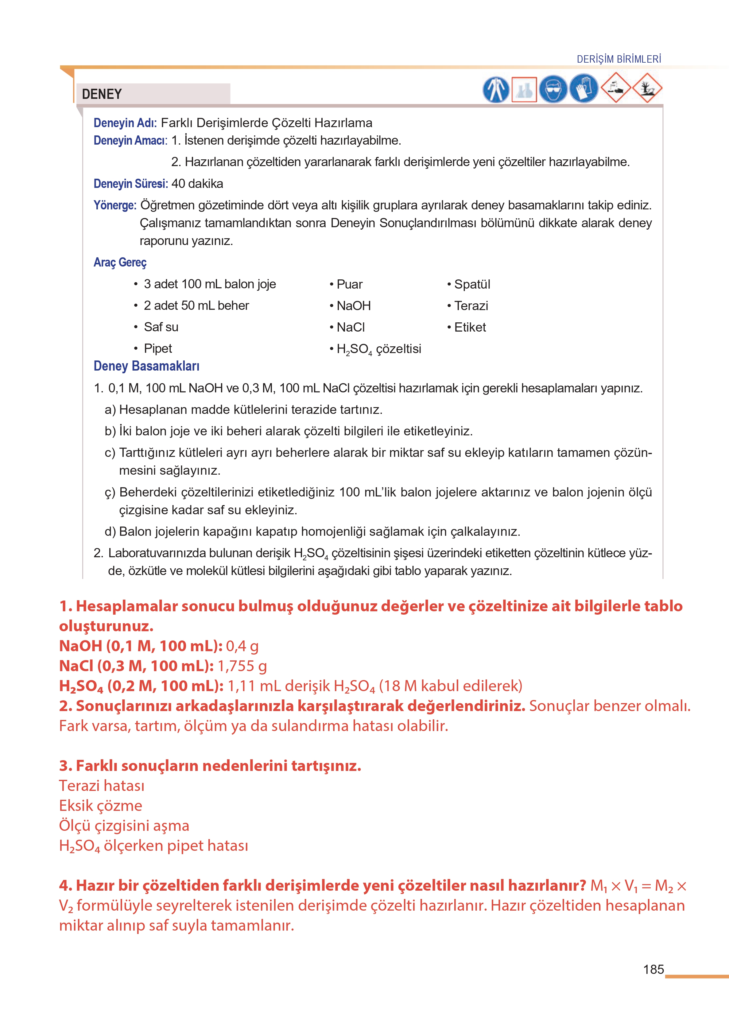 11. Sınıf Meb Yayınları Fen Lisesi Kimya Ders Kitabı Sayfa 185 Cevapları 11. Sınıf Meb Yayınları Fen Lisesi Kimya Ders Kitabı Sayfa 185 Cevapları