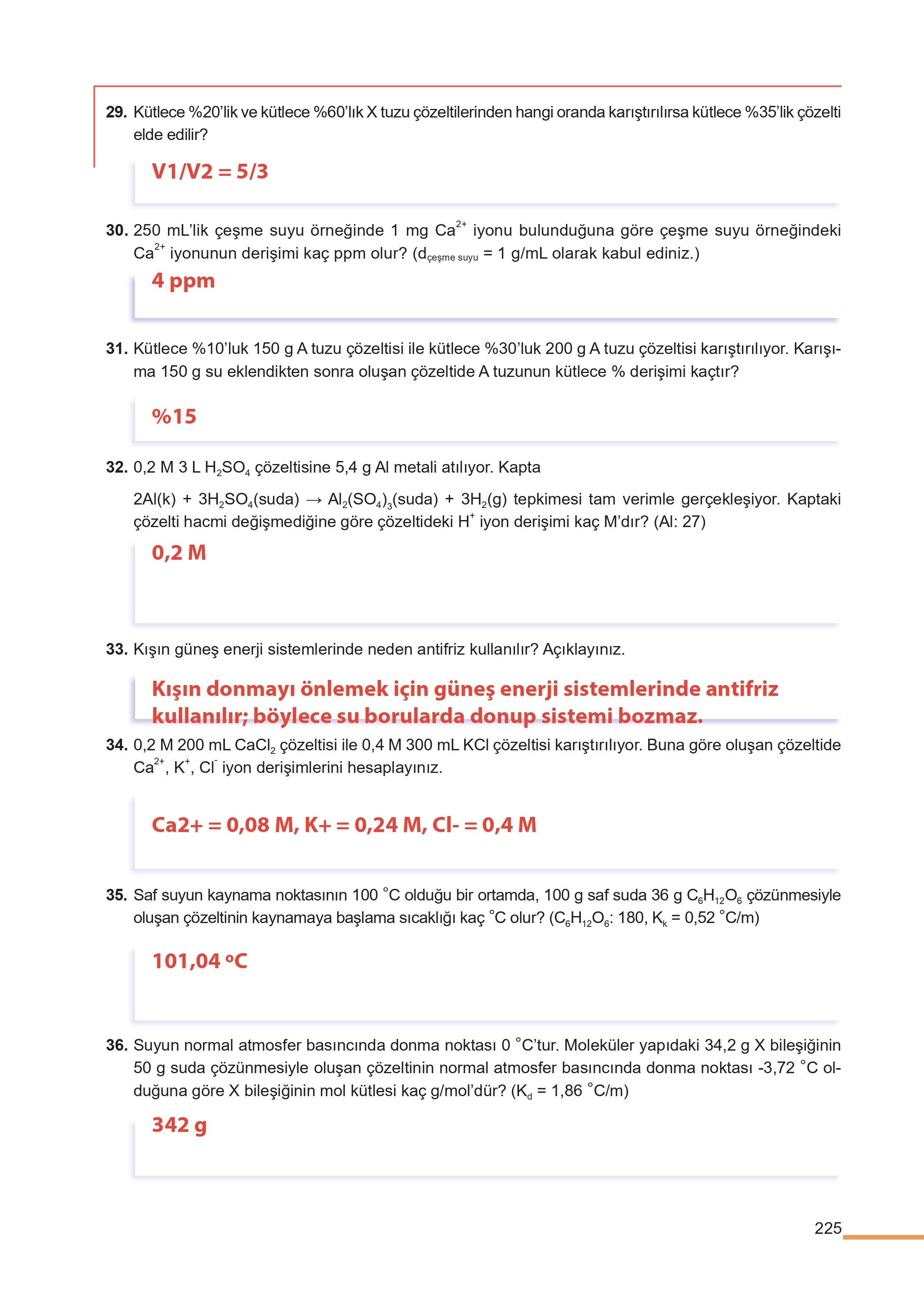 11. Sınıf Meb Yayınları Fen Lisesi Kimya Ders Kitabı Sayfa 225 Cevapları