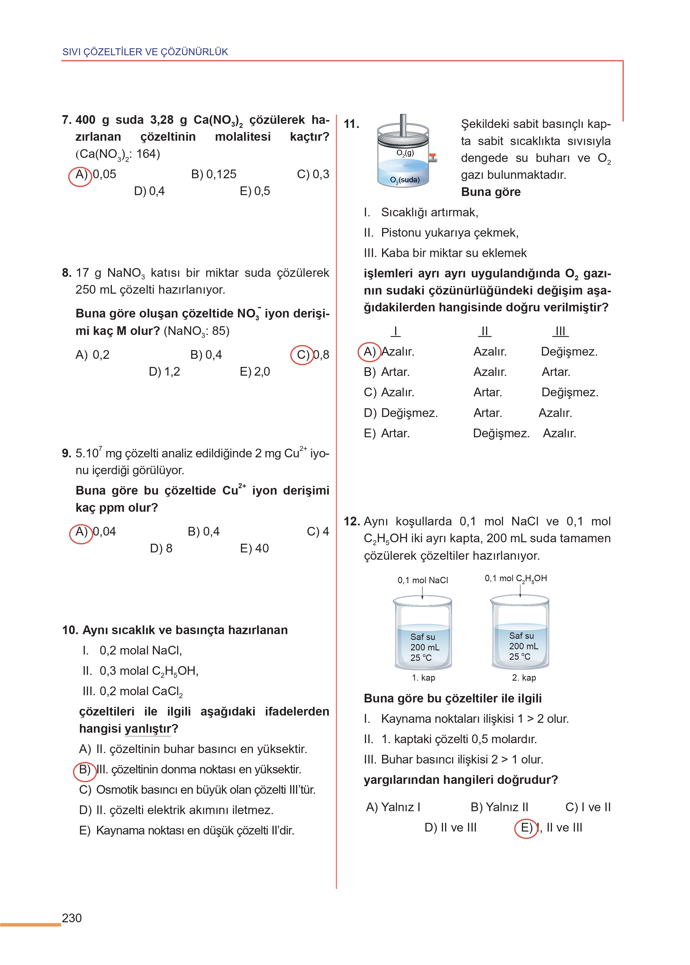 11. Sınıf Meb Yayınları Fen Lisesi Kimya Ders Kitabı Sayfa 230 Cevapları