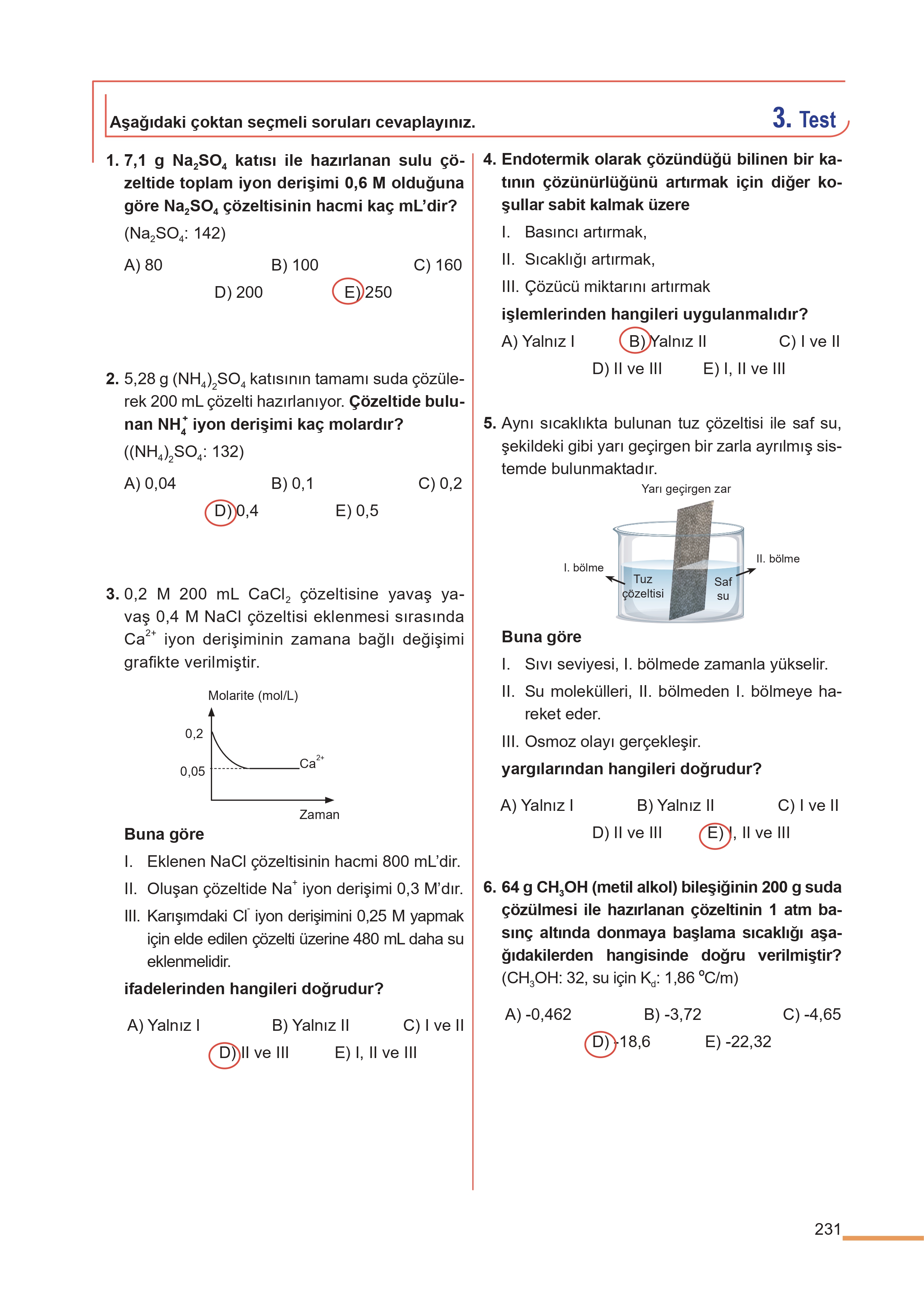 11. Sınıf Meb Yayınları Fen Lisesi Kimya Ders Kitabı Sayfa 231 Cevapları