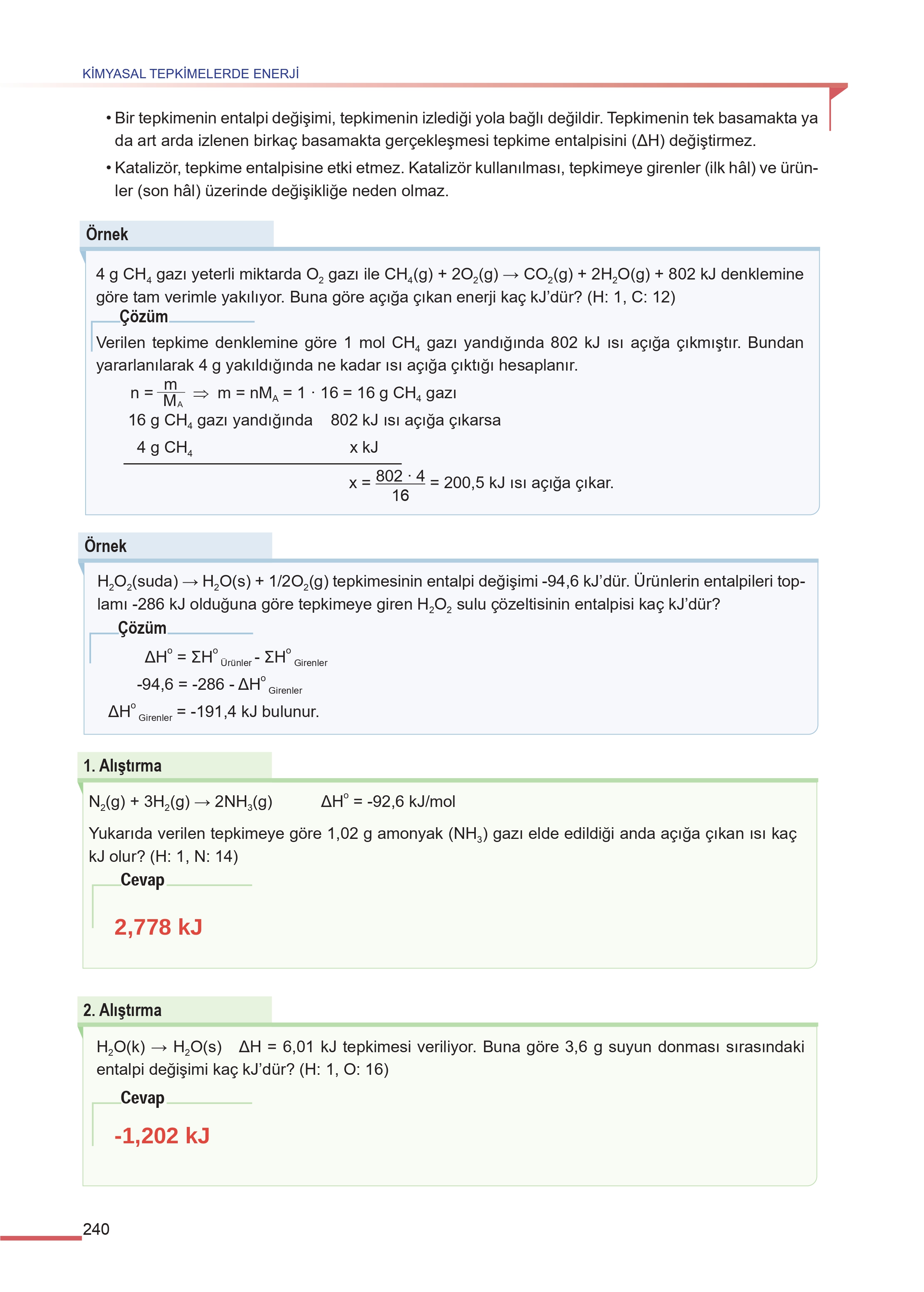 11. Sınıf Meb Yayınları Fen Lisesi Kimya Ders Kitabı Sayfa 240 Cevapları