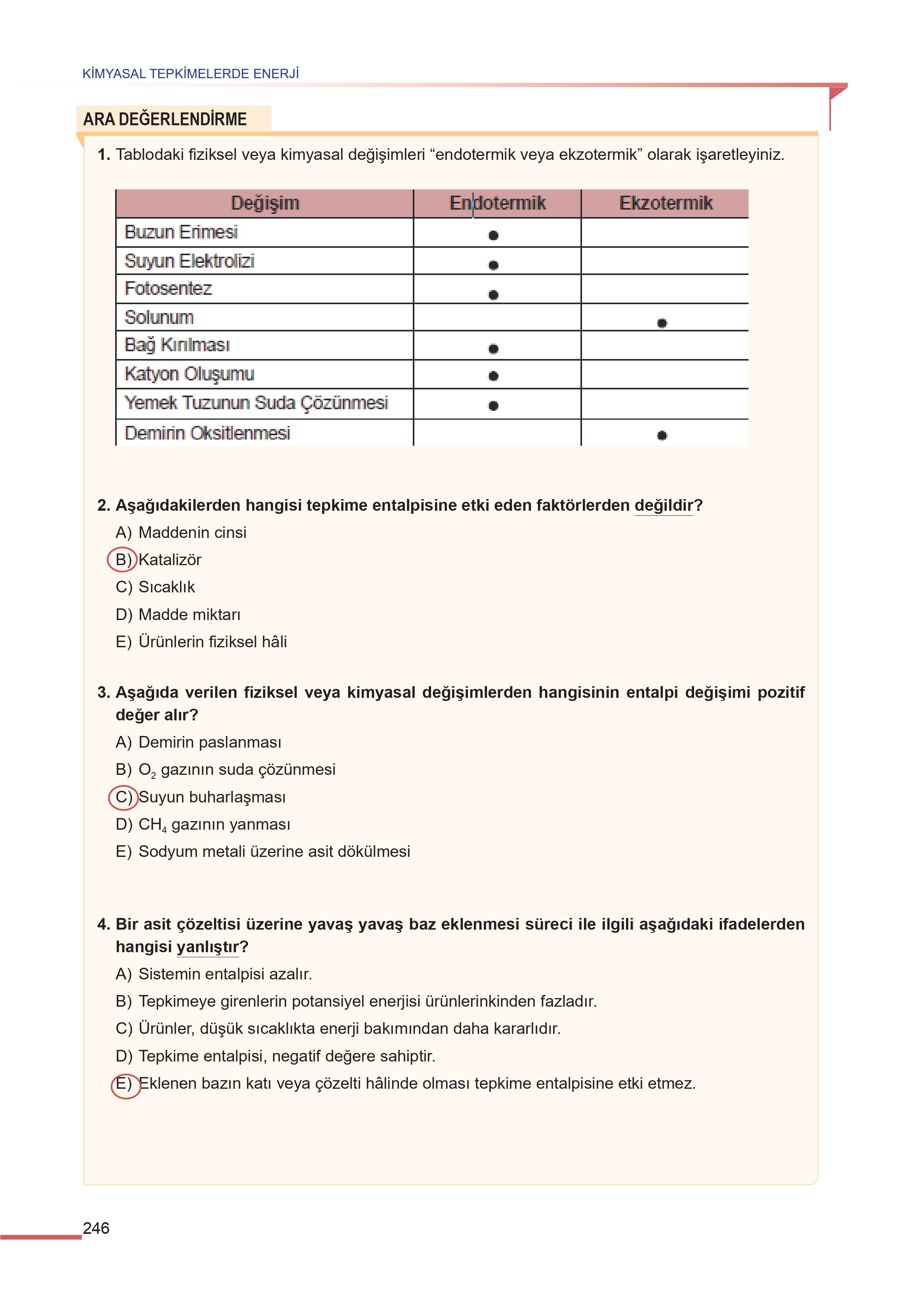 11. Sınıf Meb Yayınları Fen Lisesi Kimya Ders Kitabı Sayfa 246 Cevapları
