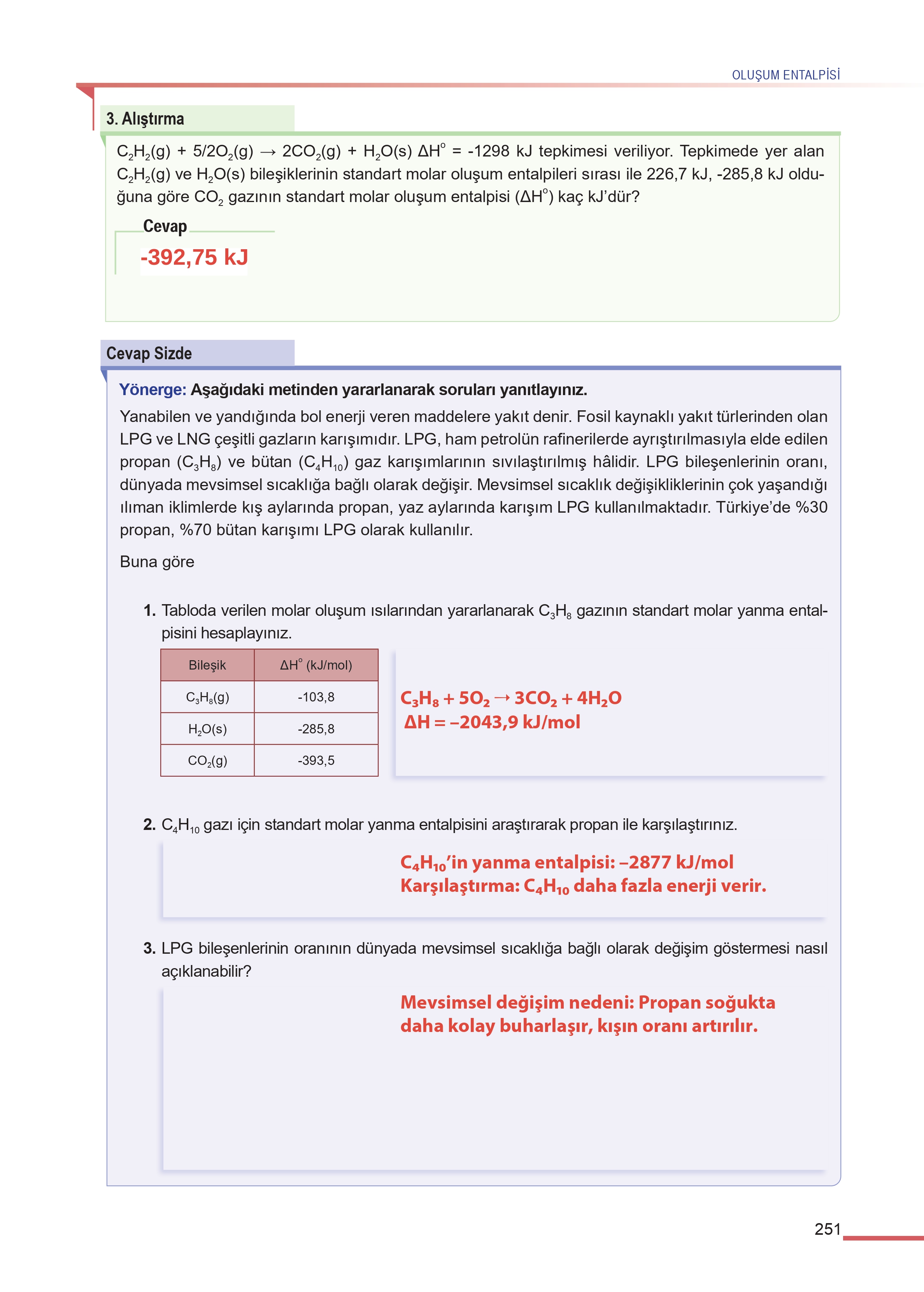 11. Sınıf Meb Yayınları Fen Lisesi Kimya Ders Kitabı Sayfa 251 Cevapları