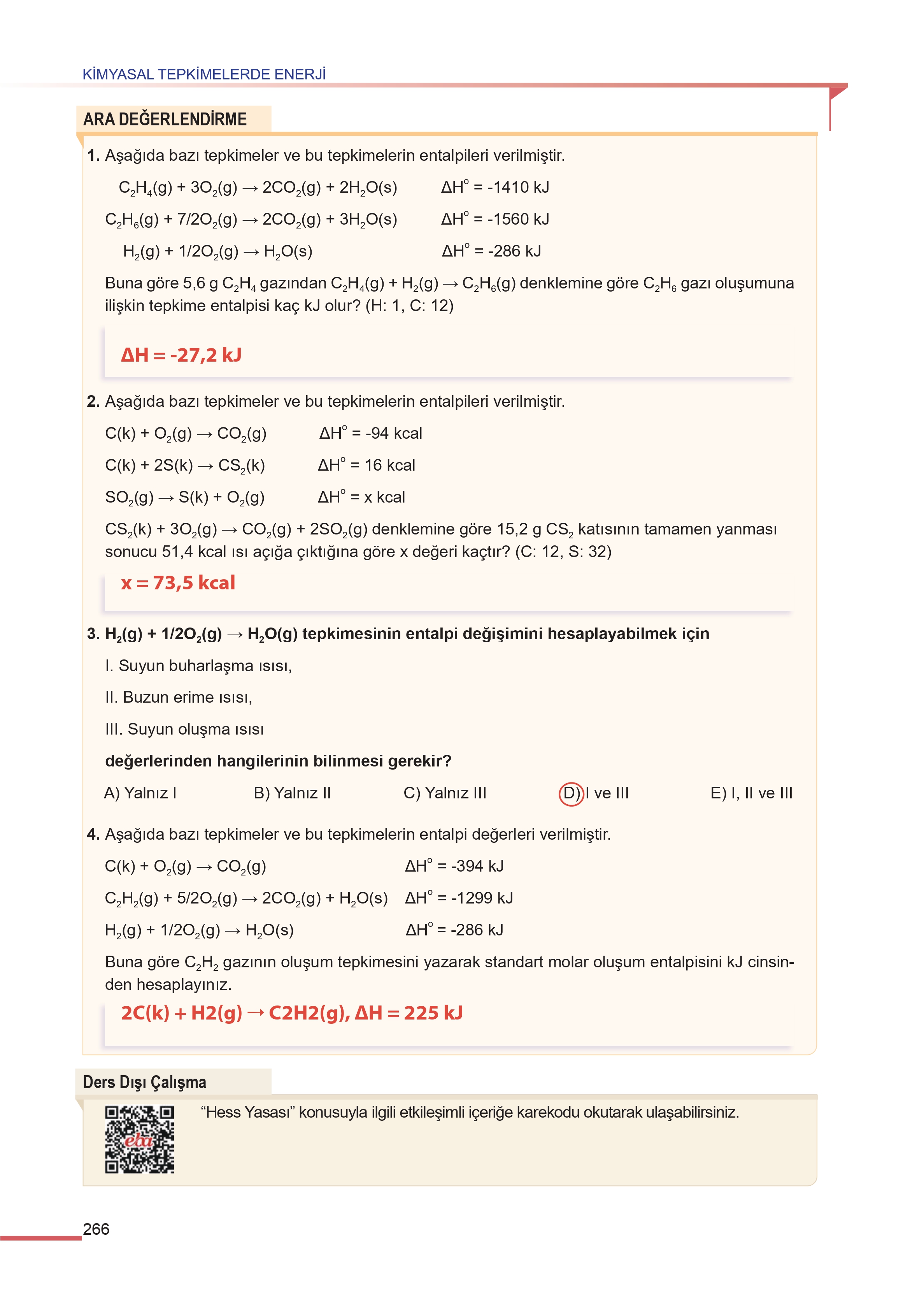 11. Sınıf Meb Yayınları Fen Lisesi Kimya Ders Kitabı Sayfa 266 Cevapları 11. Sınıf Meb Yayınları Fen Lisesi Kimya Ders Kitabı Sayfa 266 Cevapları