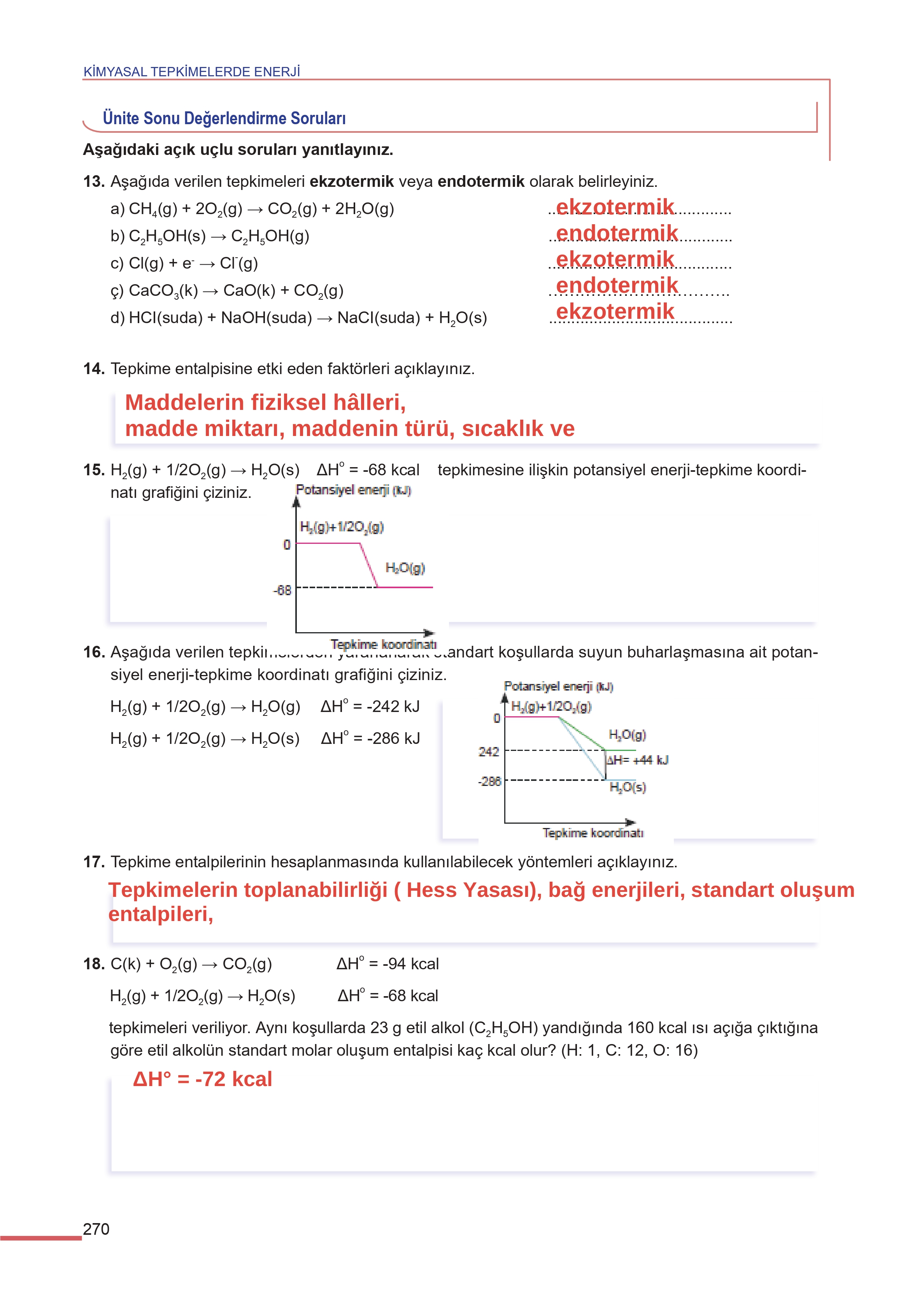 11. Sınıf Meb Yayınları Fen Lisesi Kimya Ders Kitabı Sayfa 270 Cevapları