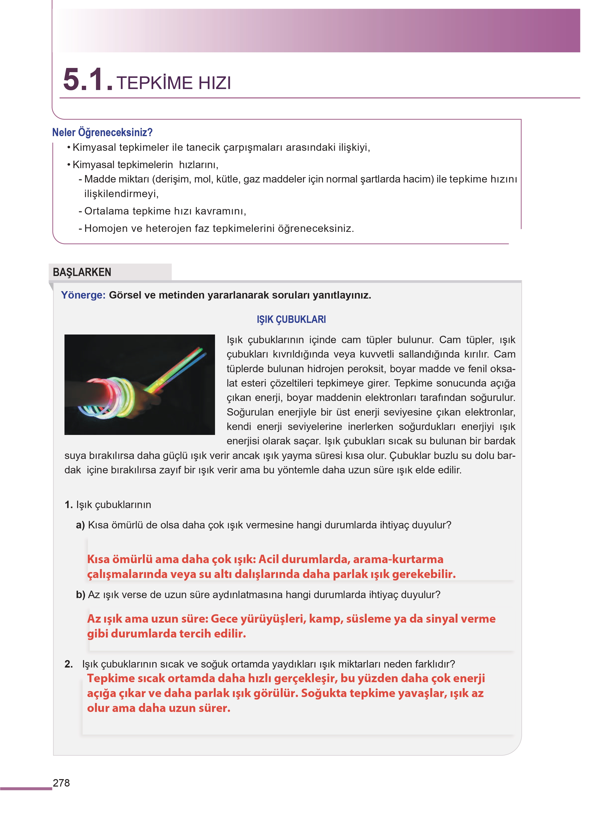 11. Sınıf Meb Yayınları Fen Lisesi Kimya Ders Kitabı Sayfa 278 Cevapları