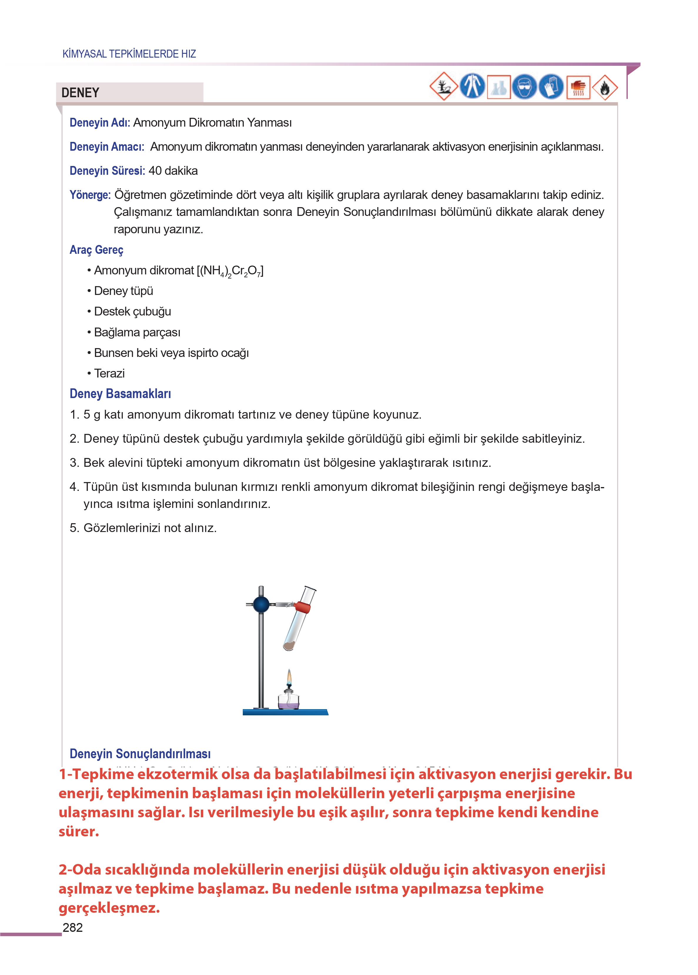 11. Sınıf Meb Yayınları Fen Lisesi Kimya Ders Kitabı Sayfa 282 Cevapları