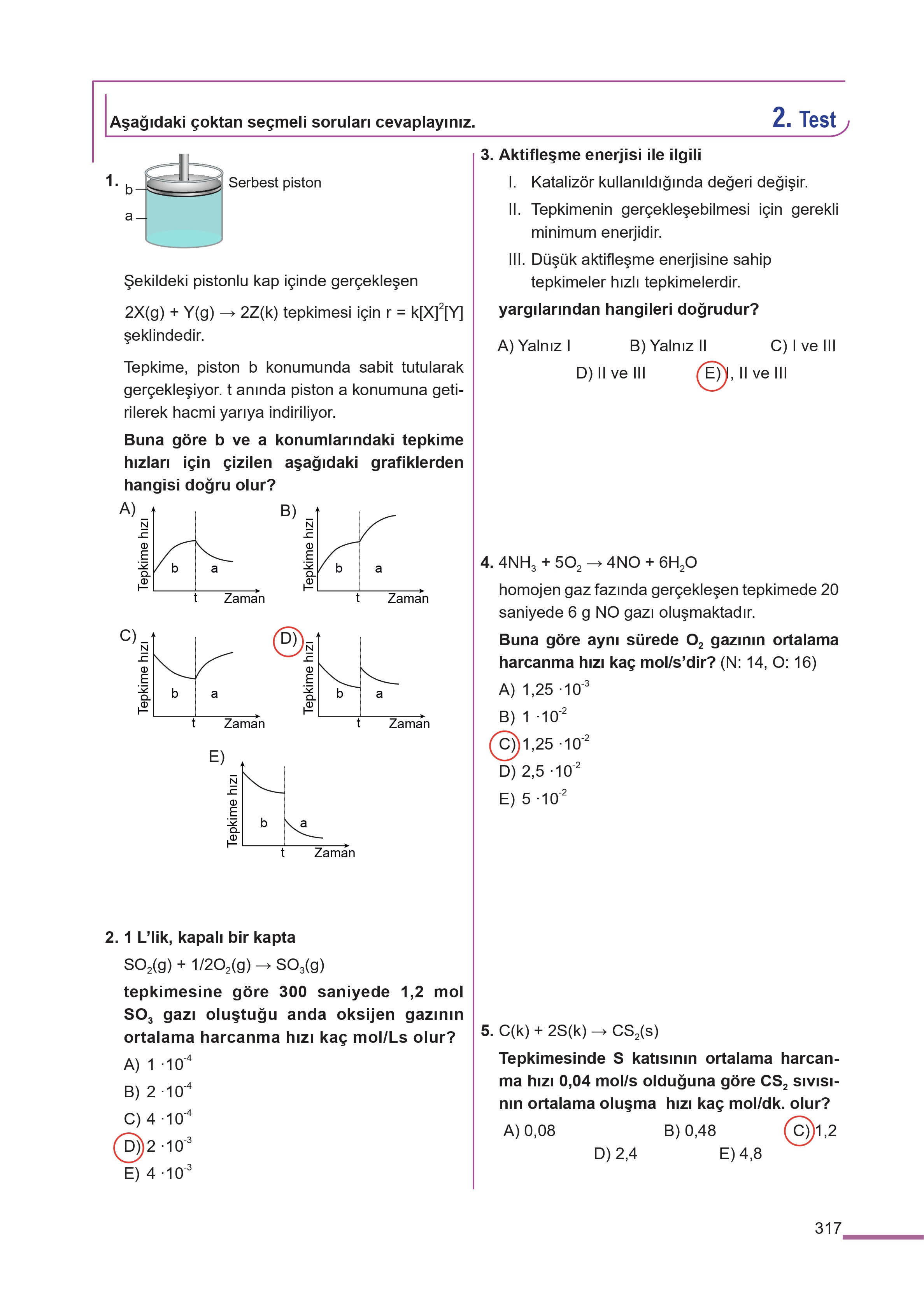 11. Sınıf Meb Yayınları Fen Lisesi Kimya Ders Kitabı Sayfa 317 Cevapları