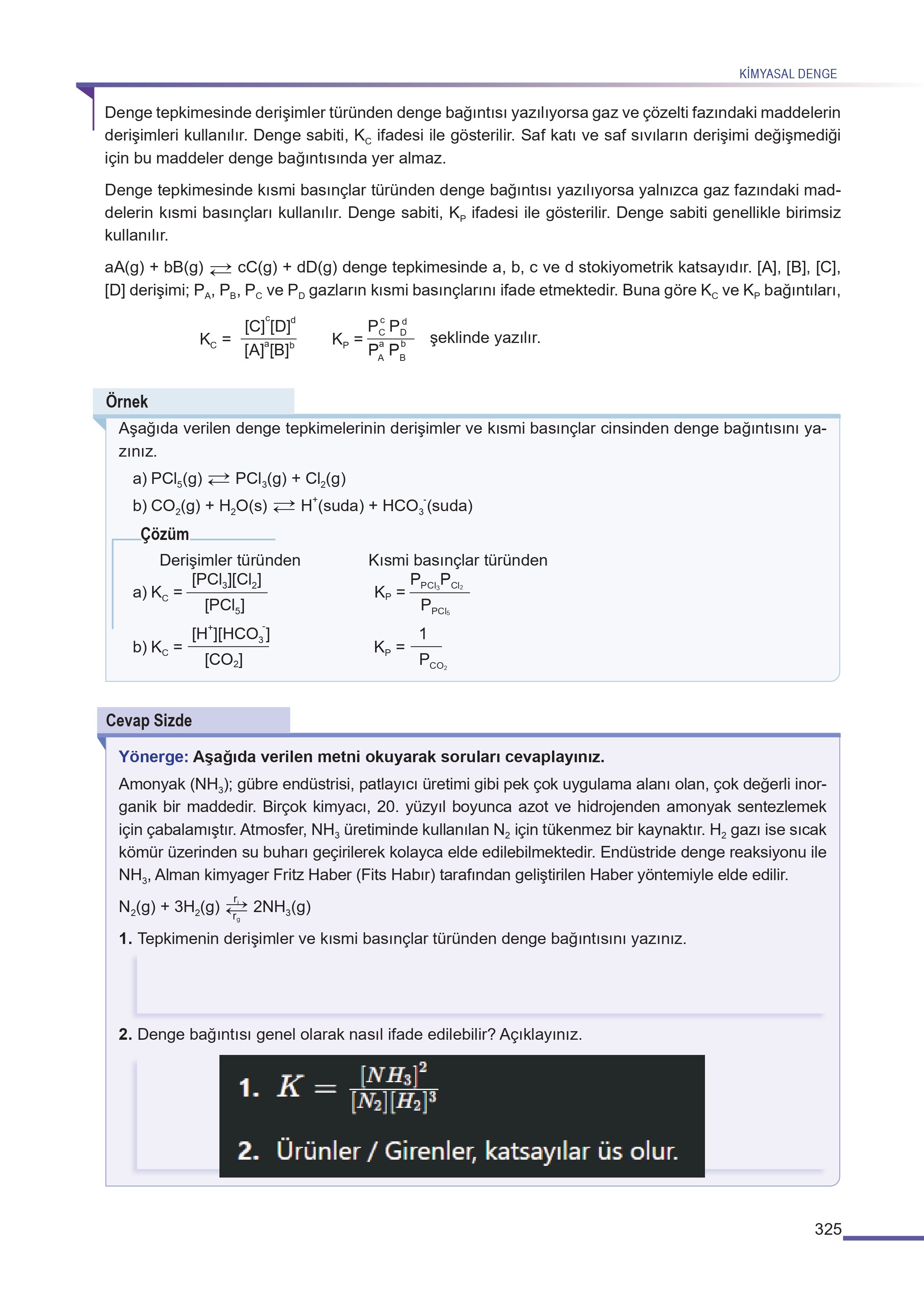 11. Sınıf Meb Yayınları Fen Lisesi Kimya Ders Kitabı Sayfa 325 Cevapları