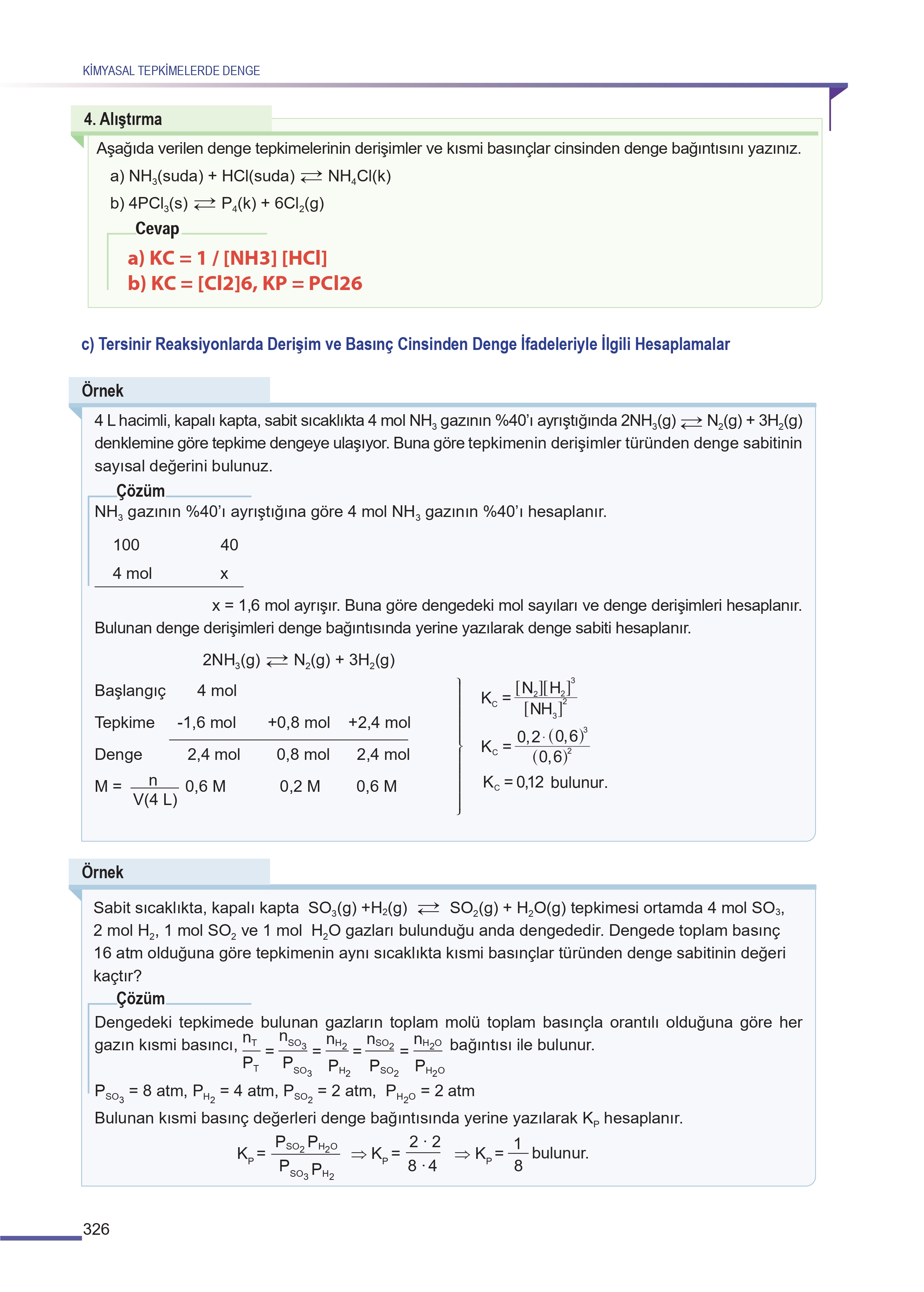 11. Sınıf Meb Yayınları Fen Lisesi Kimya Ders Kitabı Sayfa 326 Cevapları